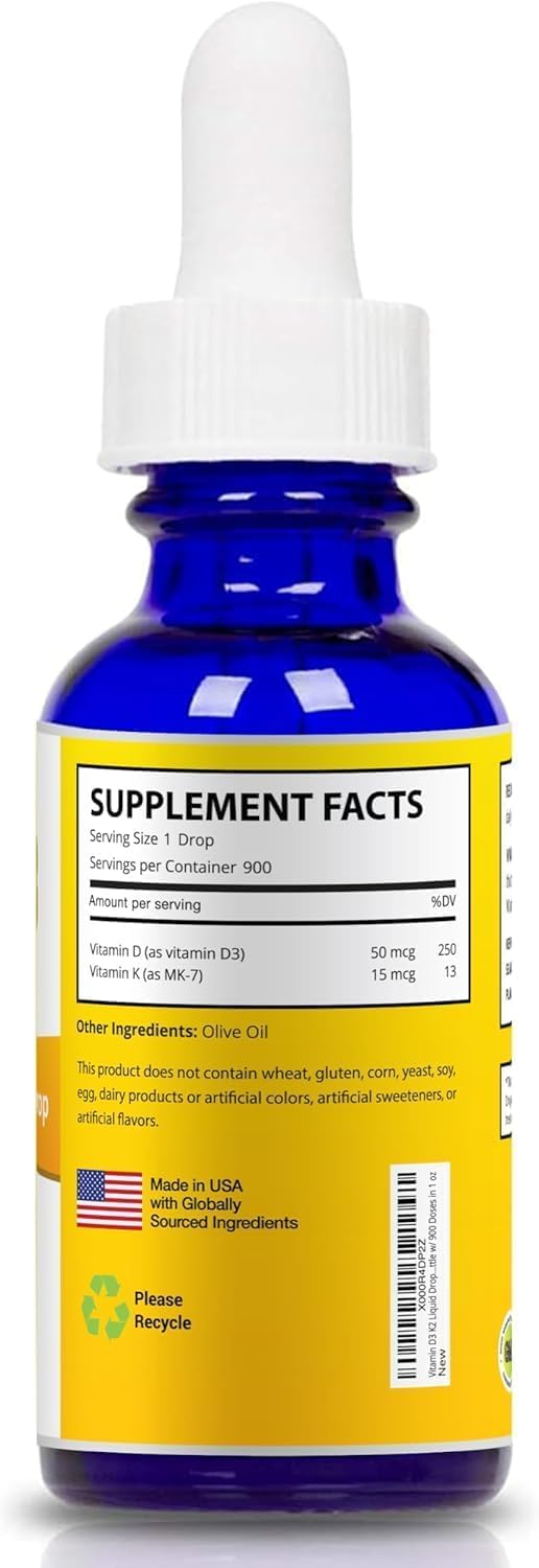 MaxX Labs Vitamin D3 K2 Drops 2000 IU bottle with dropper