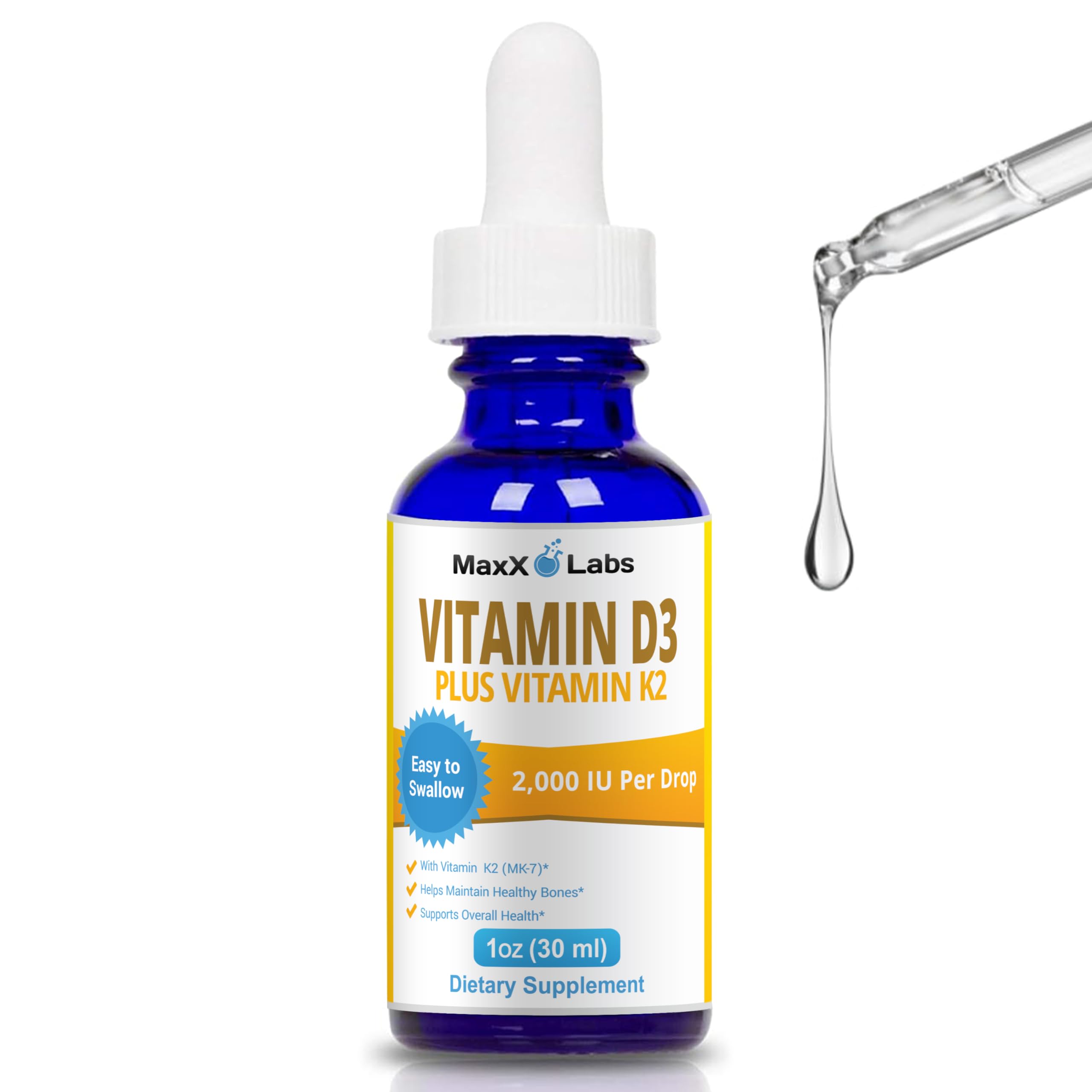 MaxX Labs Vitamin D3 K2 Drops 2000 IU front view