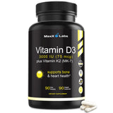 MaxX Labs Vitamin D3 K2 MK-7 Supplement 3000 IU + 75 mcg front view