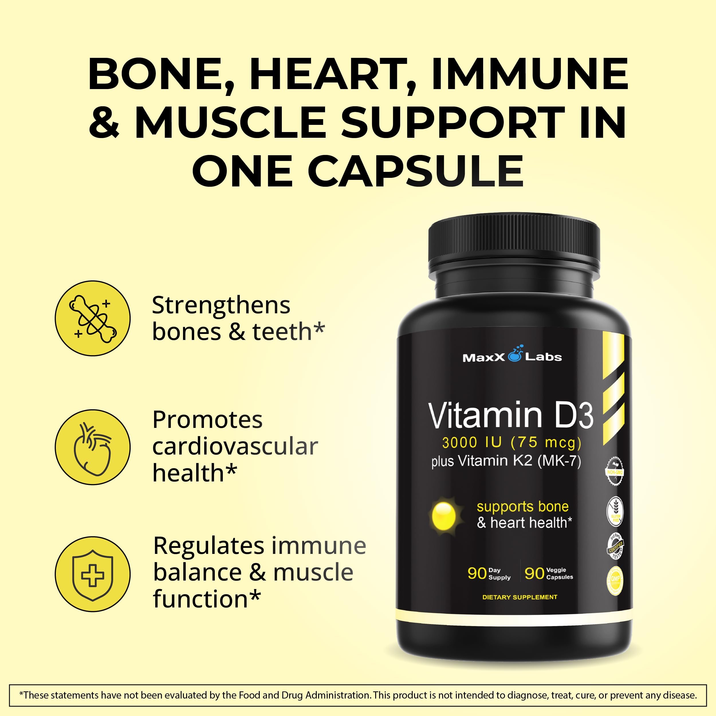 MaxX Labs Vitamin D3 K2 MK-7 Supplement 3000 IU + 75 mcg ingredients list