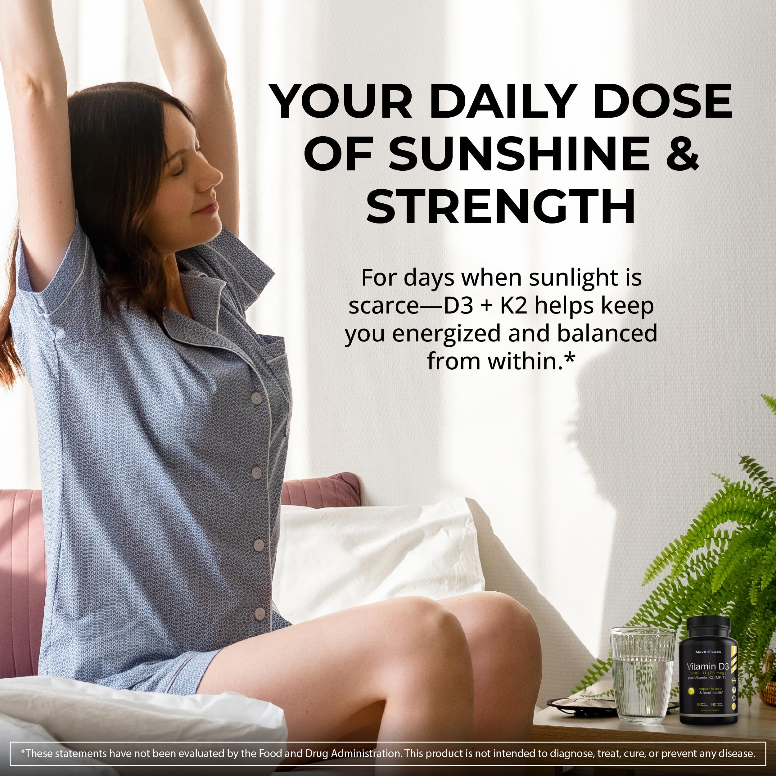 MaxX Labs Vitamin D3 K2 MK-7 Supplement 3000 IU + 75 mcg lifestyle scene