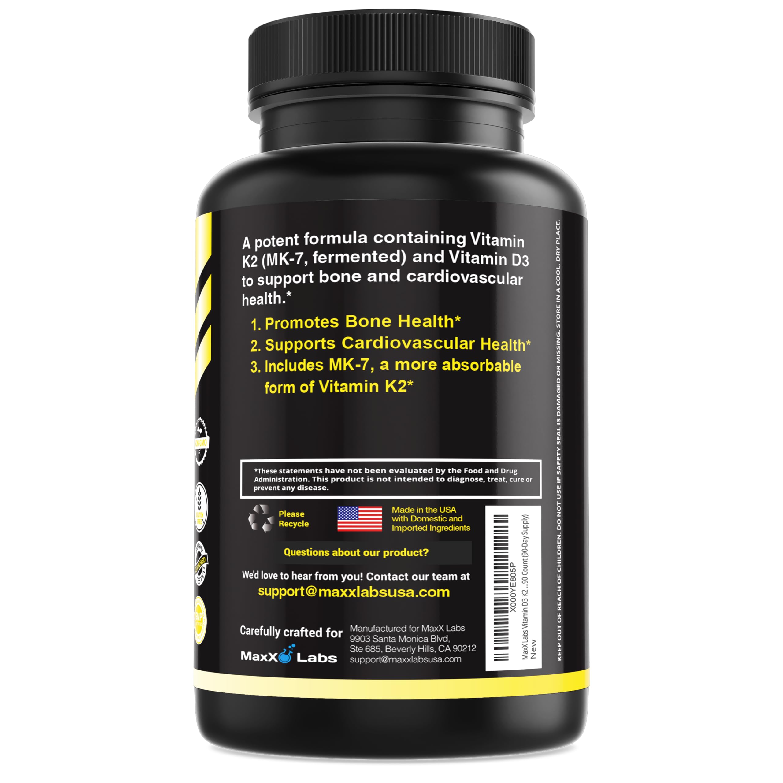 MaxX Labs Vitamin D3 K2 MK-7 Supplement 3000 IU + 75 mcg side view