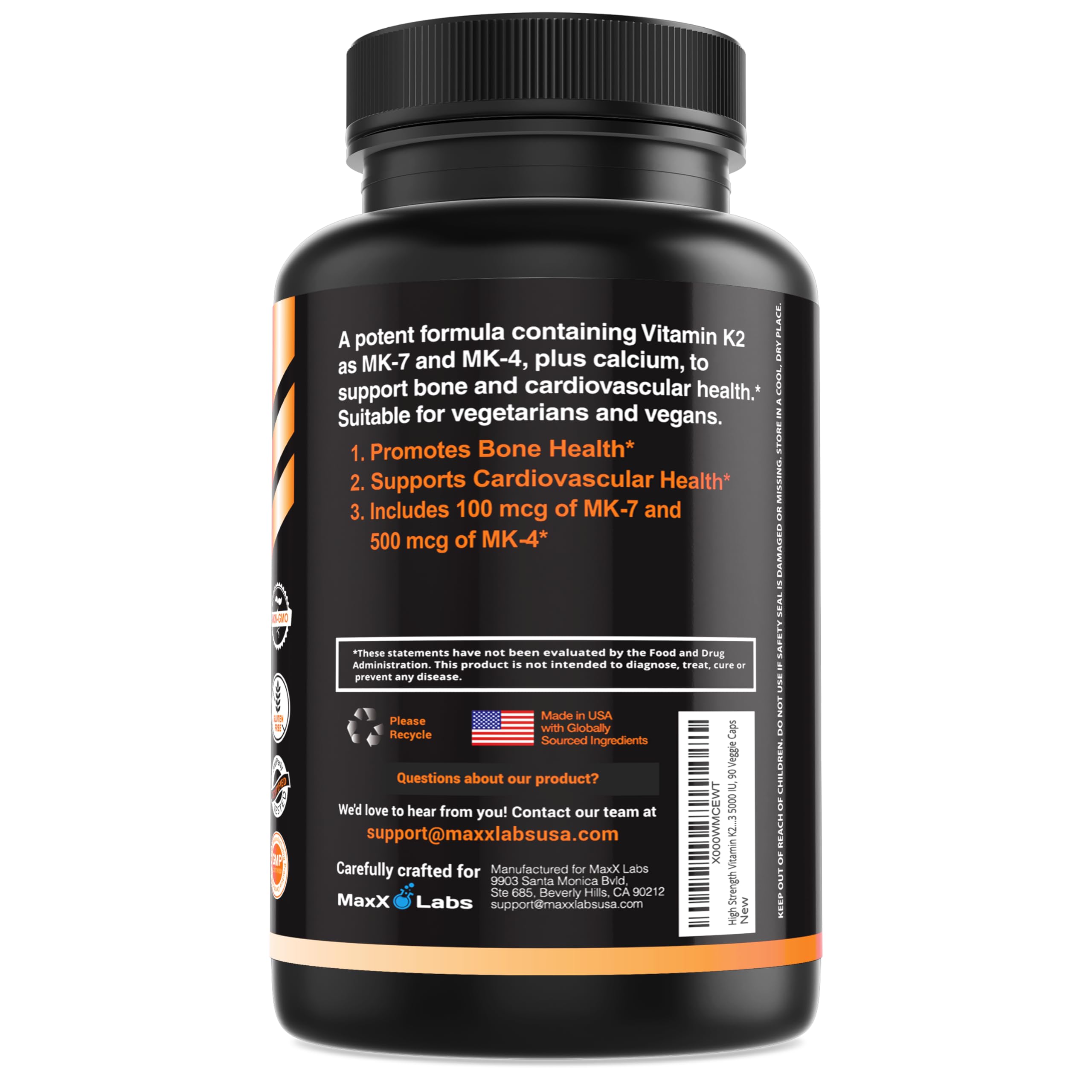 MaxX Labs Vitamin K2 bottle with cap open