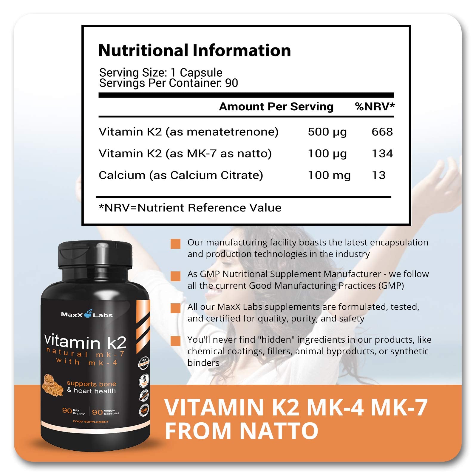 MaxX Labs Vitamin K2 ingredients label