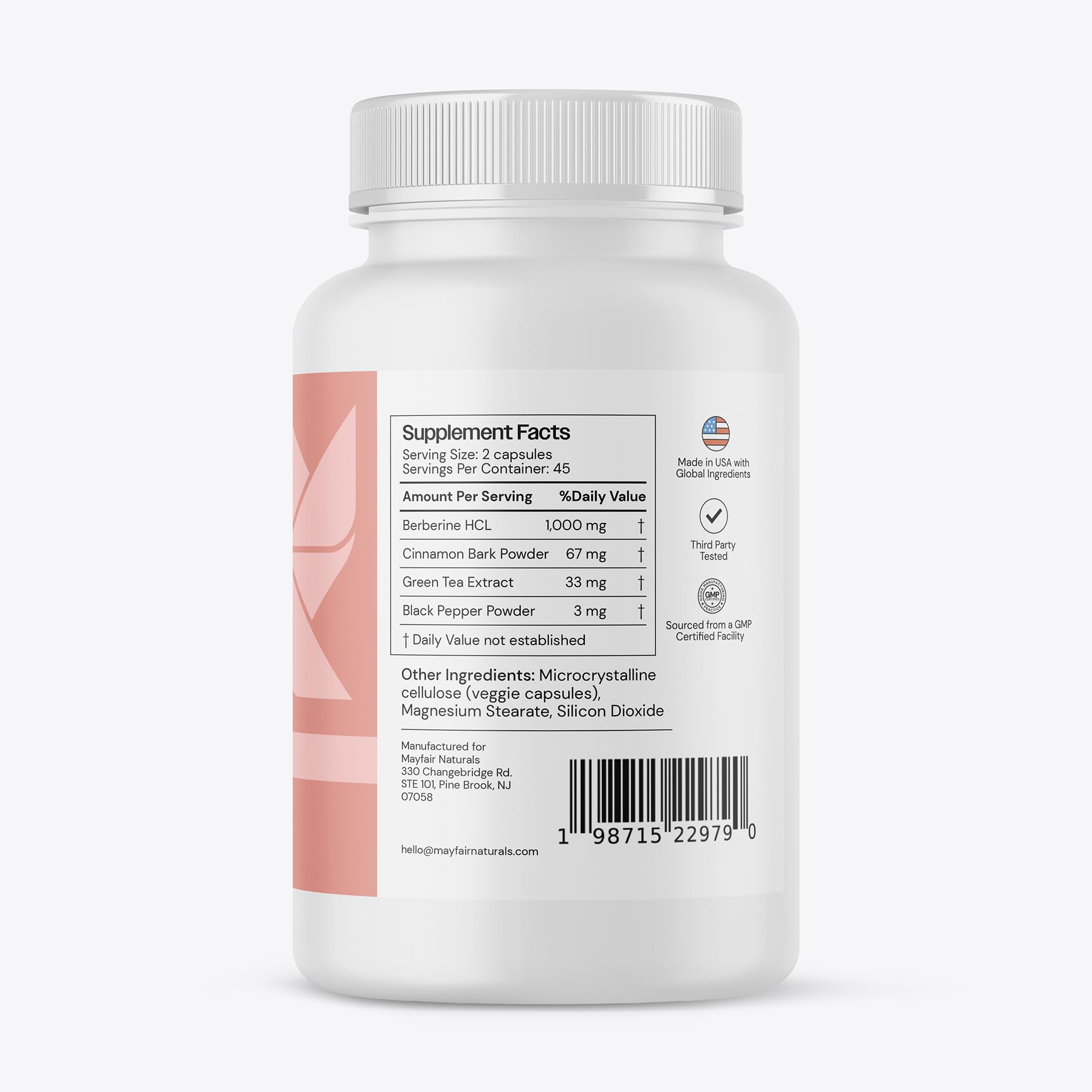 Mayfair Naturals Berberine Complex bottle with a measuring spoon