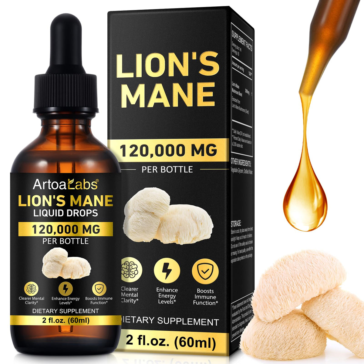 MAYPJHEH Lion's Mane Mushroom Drops front view with dropper