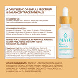 mayu Trace Mineral Drops 68g bottle on a kitchen counter