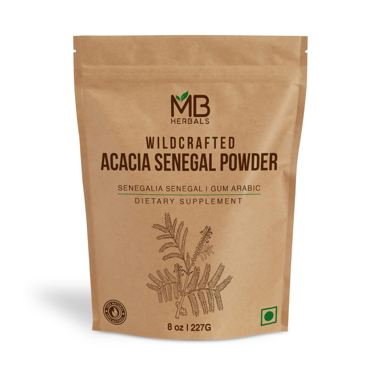 MB Herbals Acacia Senegal Gum Powder 227g front view
