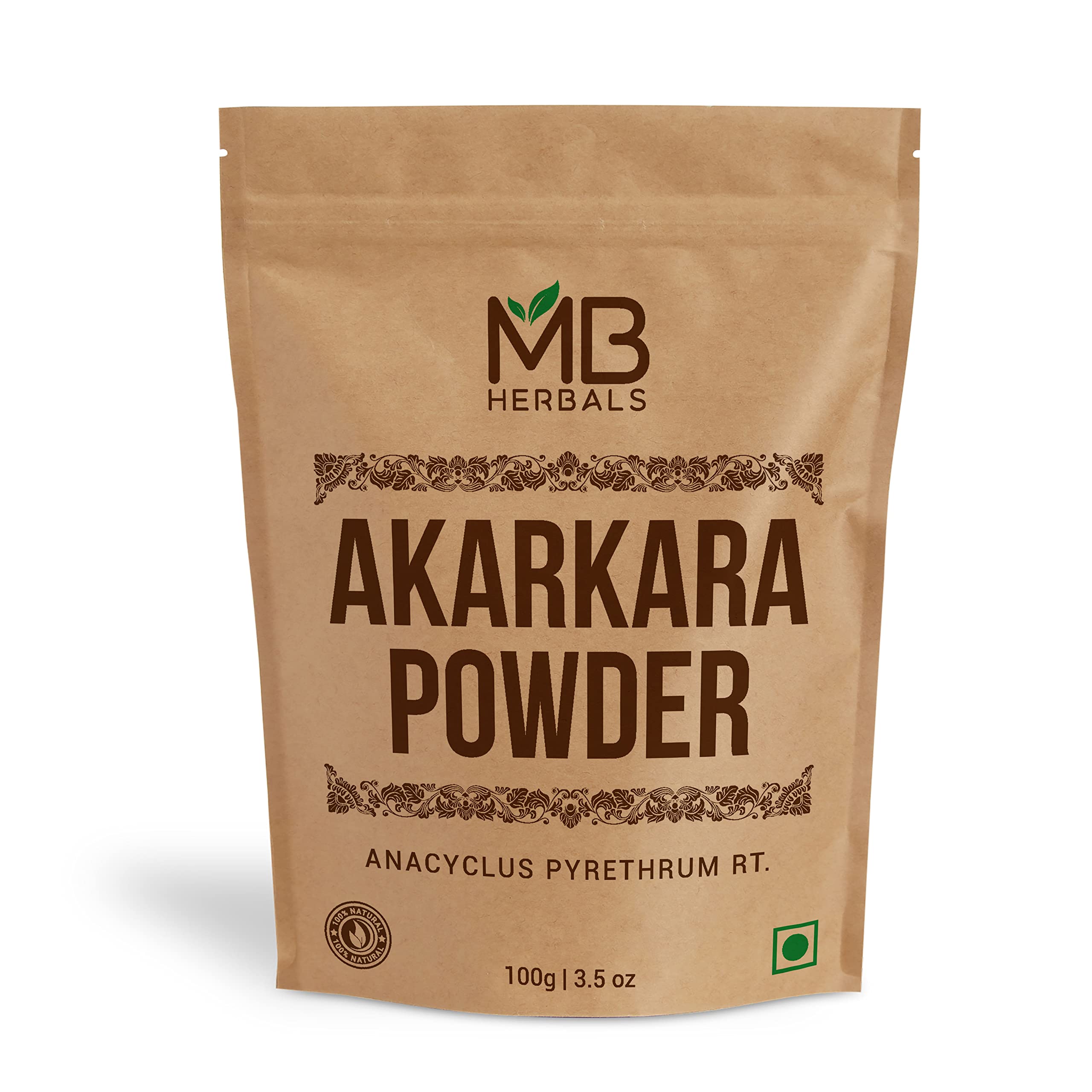 MB Herbals Akarkara Root Powder 100g front view packaging