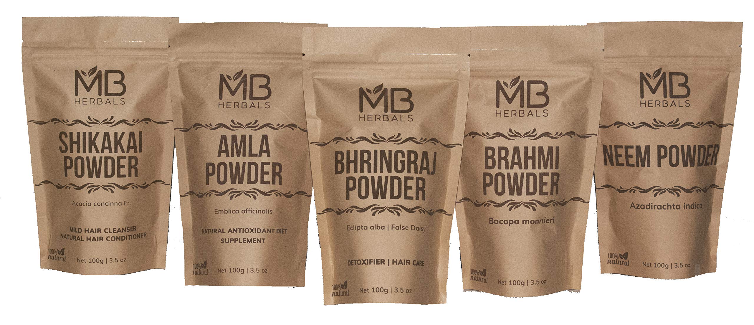 MB Herbals Hair Care Powders 100g pouches of Shikakai, Amla, Neem and more