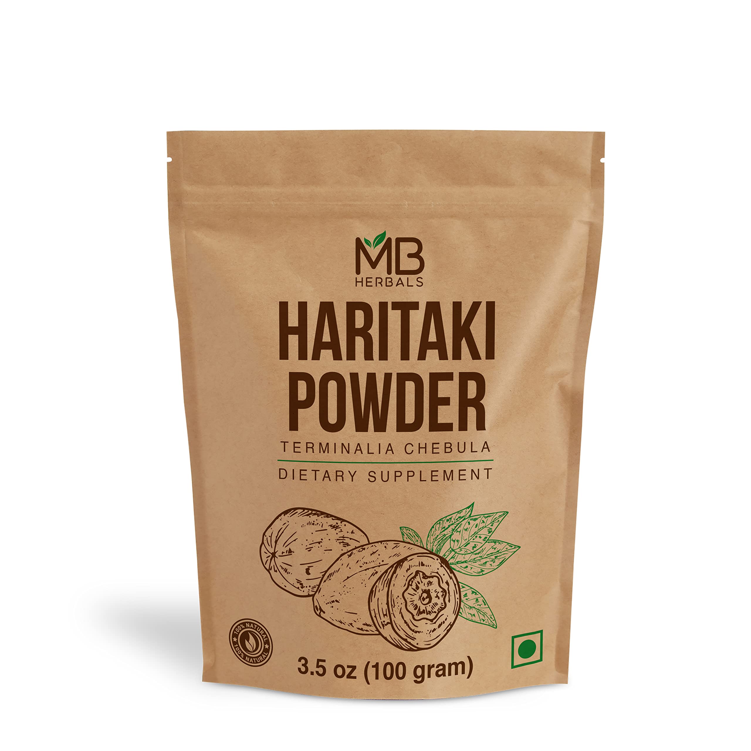 MB Herbals Haritaki Powder 100g front view with packaging