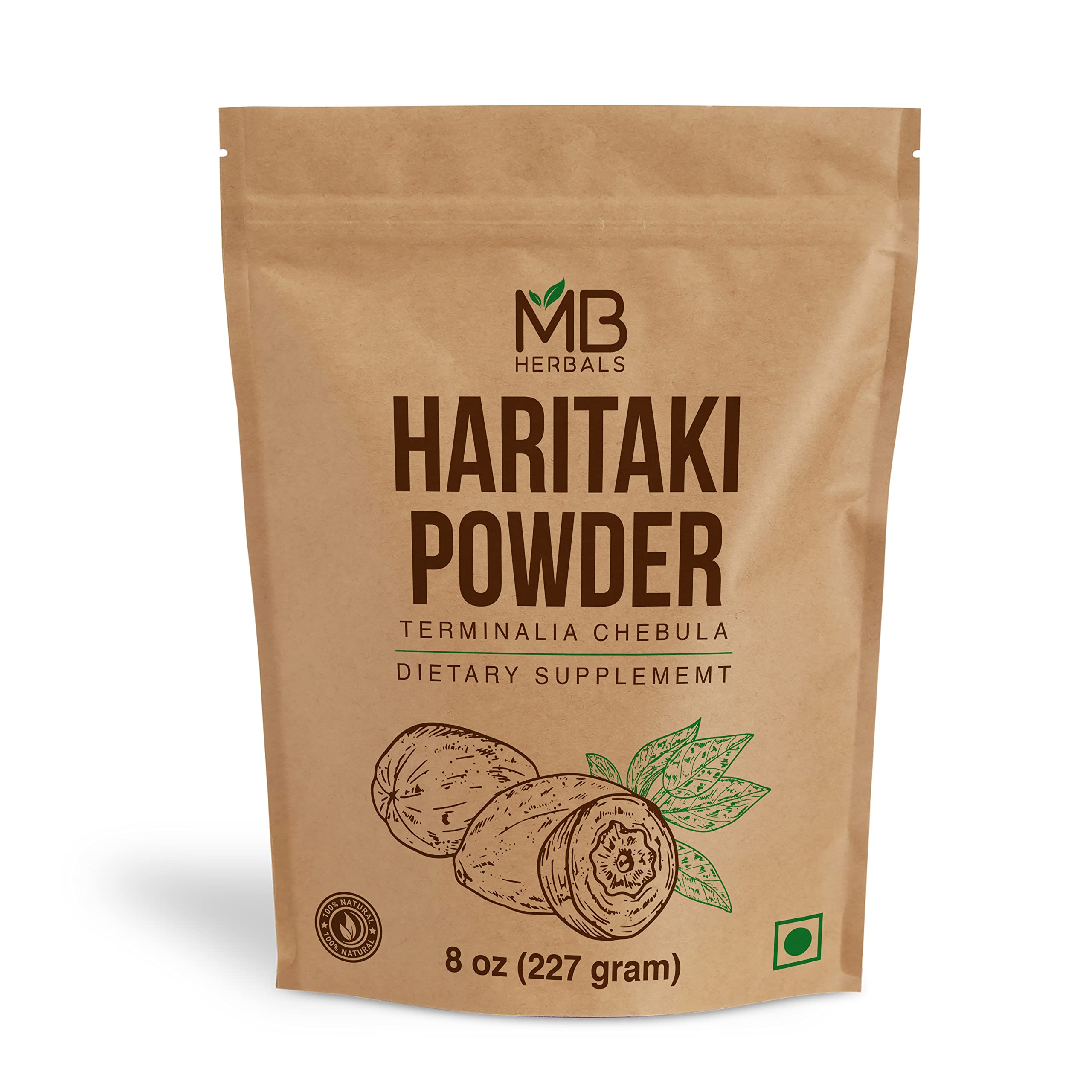 MB Herbals Haritaki Powder 227g front view with packaging
