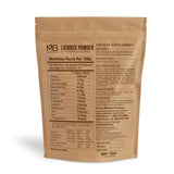 MB Herbals Licorice Root Powder 227g back view showing ingredients and nutritional information