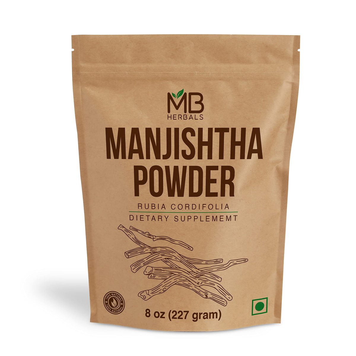 MB Herbals Manjishtha Powder 227g front view with packaging