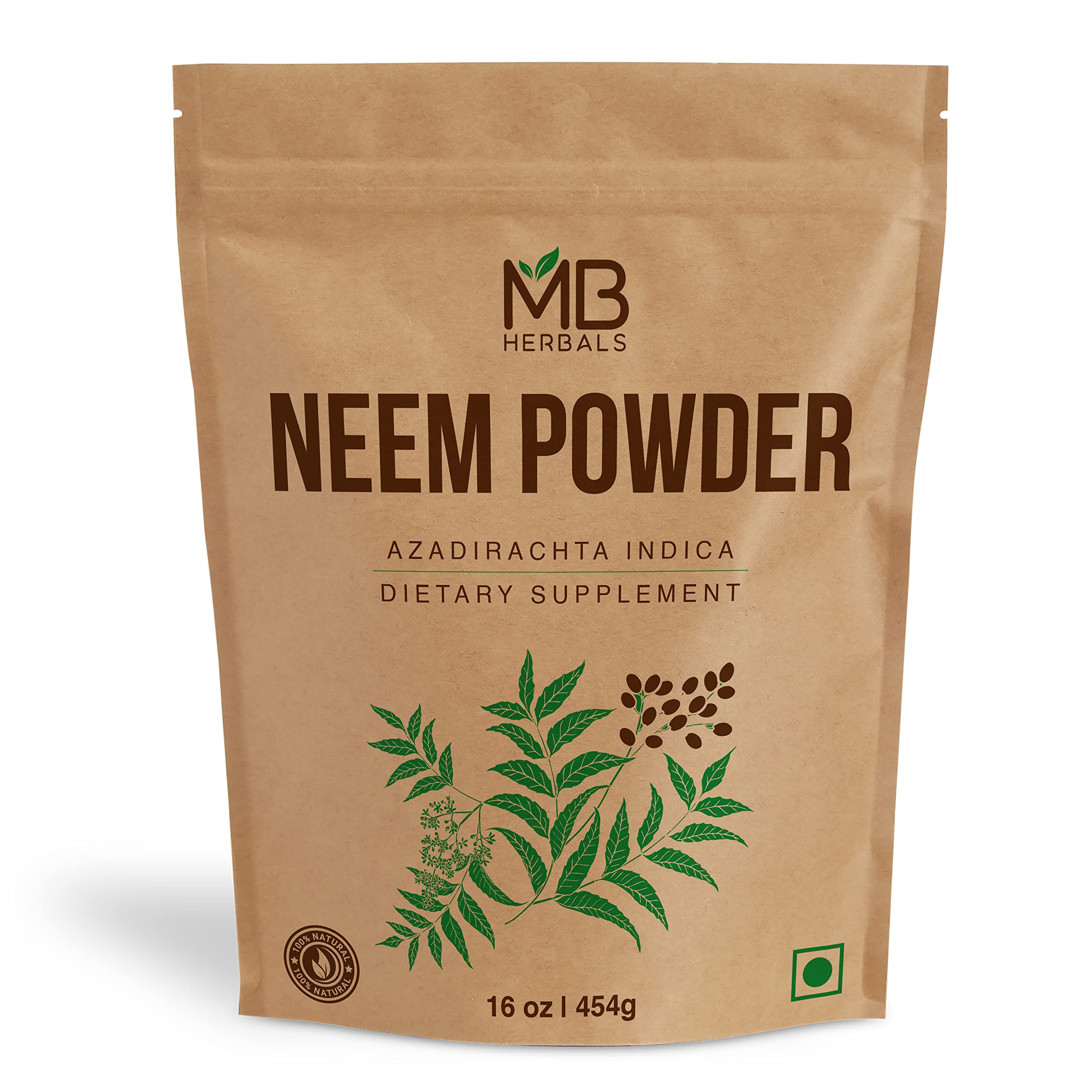 MB Herbals Neem Powder 454g front packaging view
