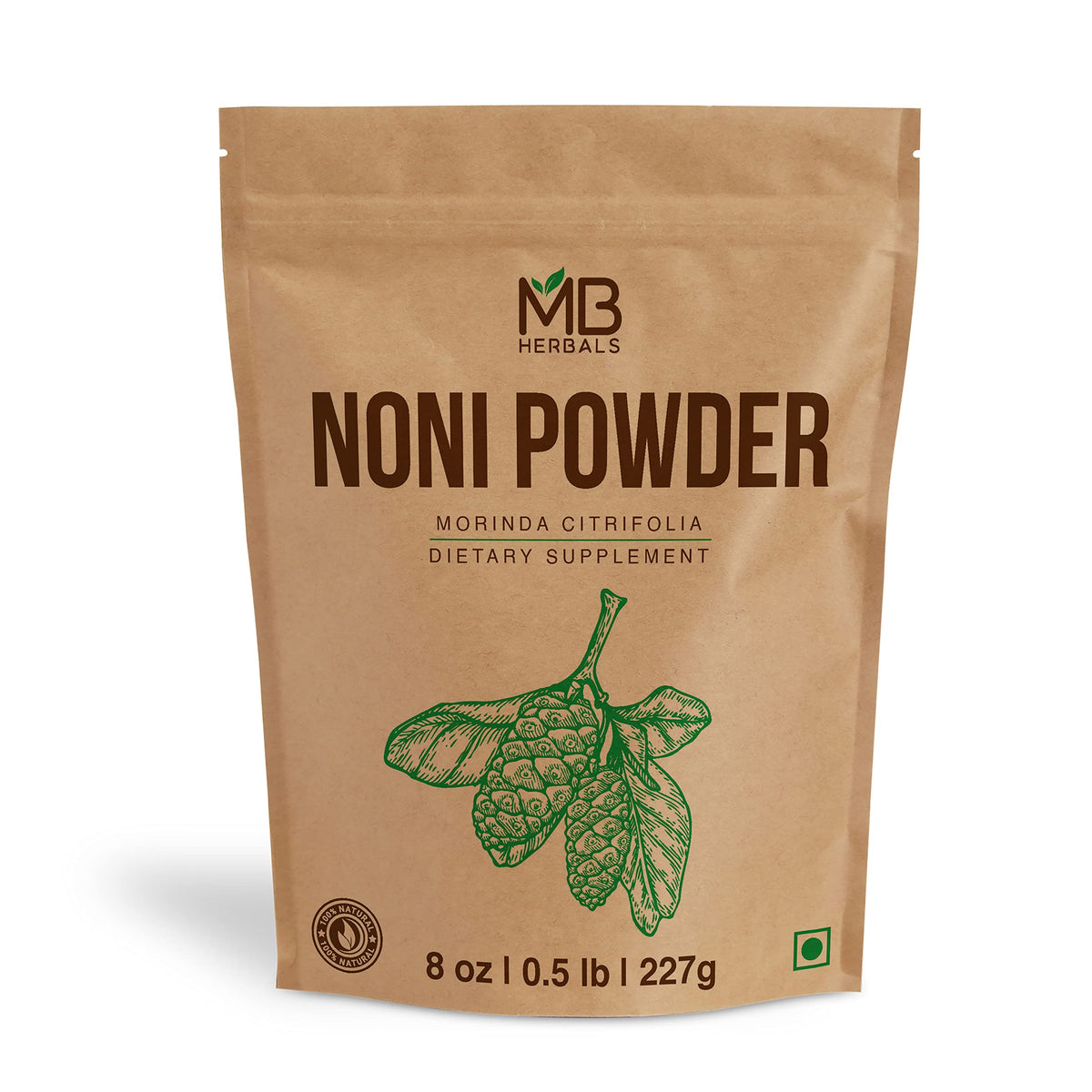 MB Herbals Noni Powder 8 oz front view packaging