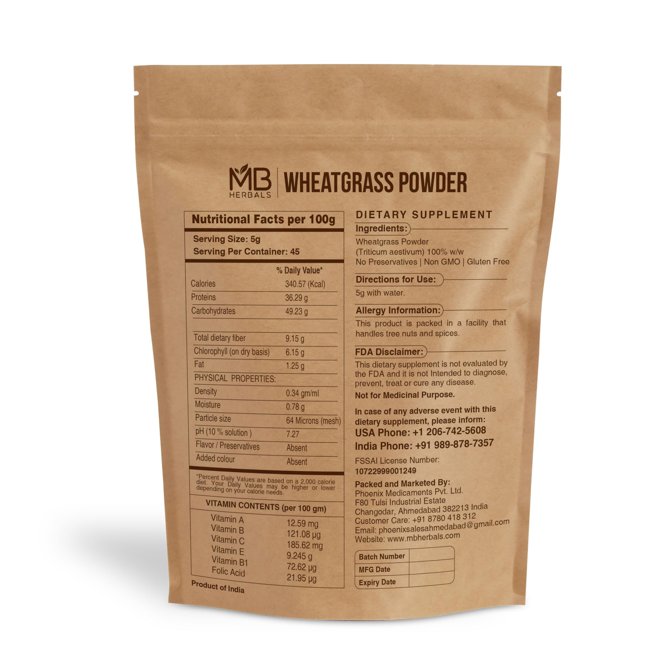 MB Herbals Wheatgrass Powder 240g fine texture close-up