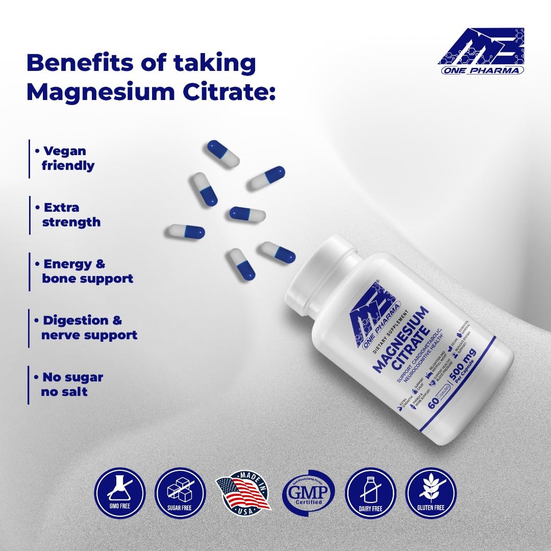 MB One Pharma Magnesium Citrate 500mg back view with ingredient list