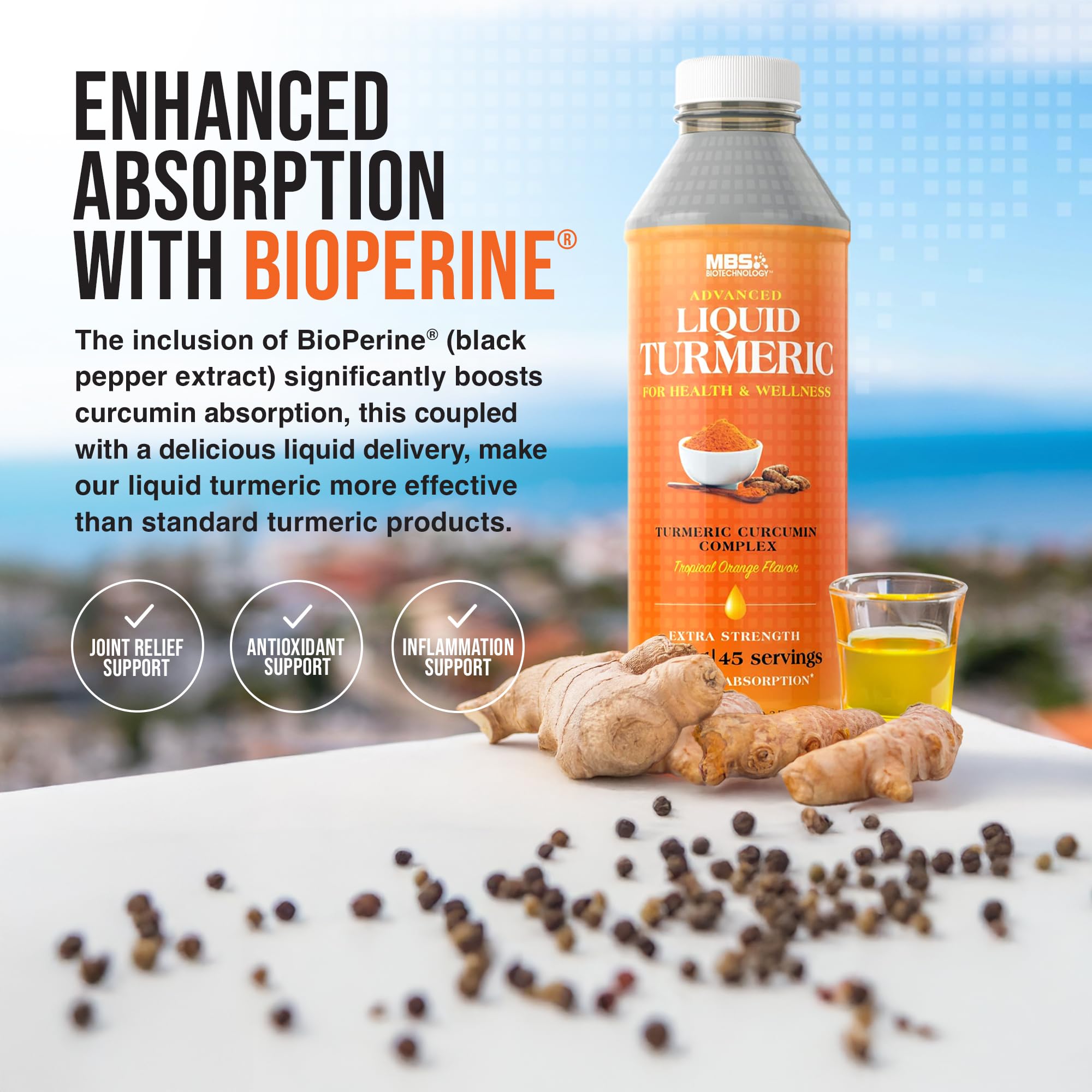 MBS Biotechnology Liquid Turmeric 1100mg with measuring spoon