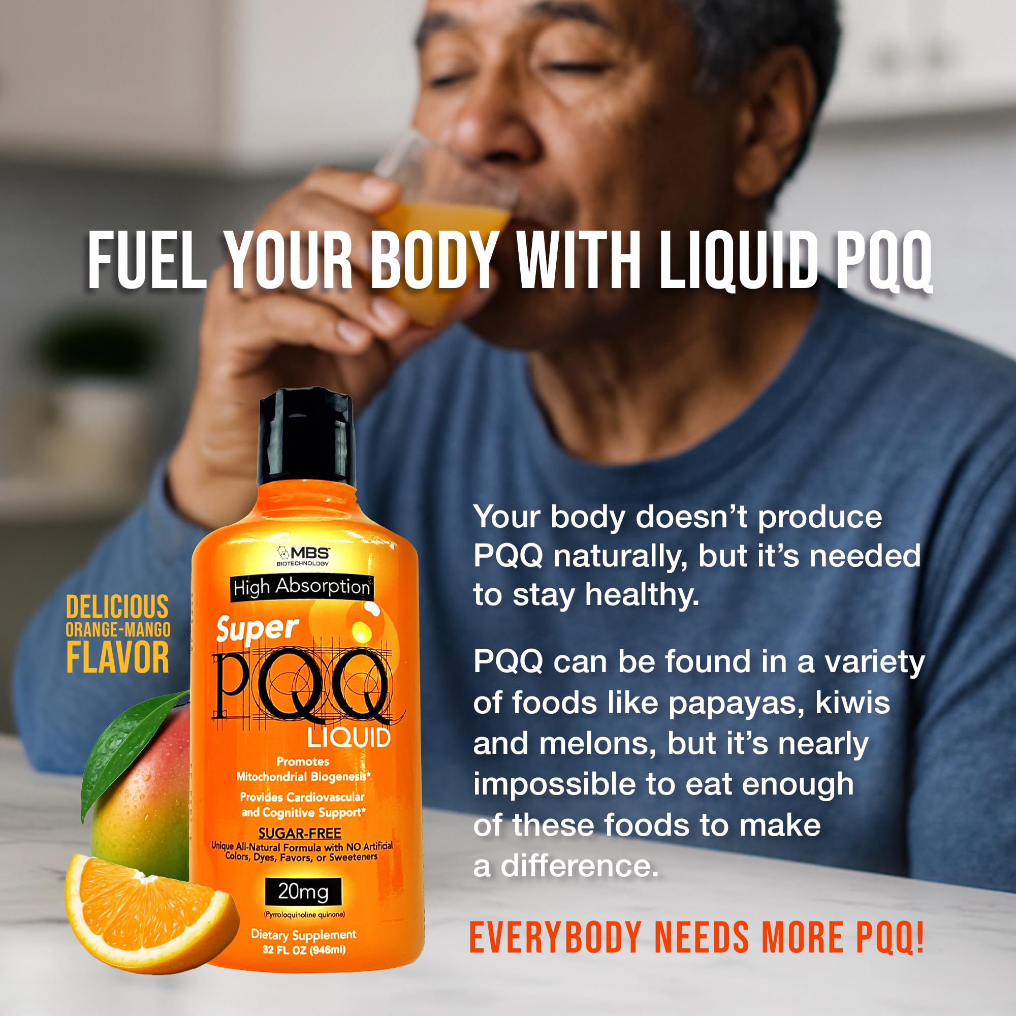 MBS Biotechnology Super PQQ Liquid with fresh fruits