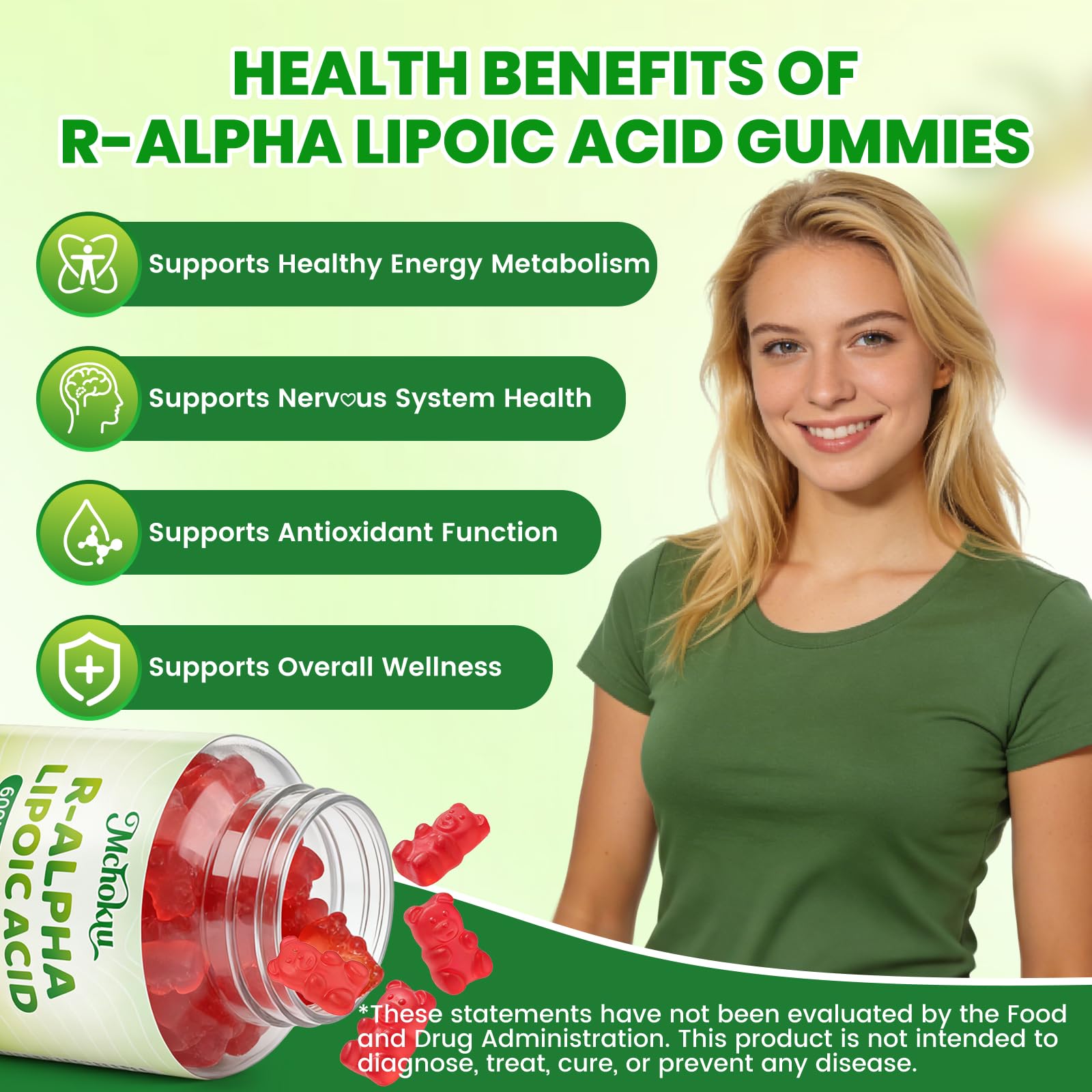 Mchokuu Alpha Lipoic Acid Gummies with a measuring spoon