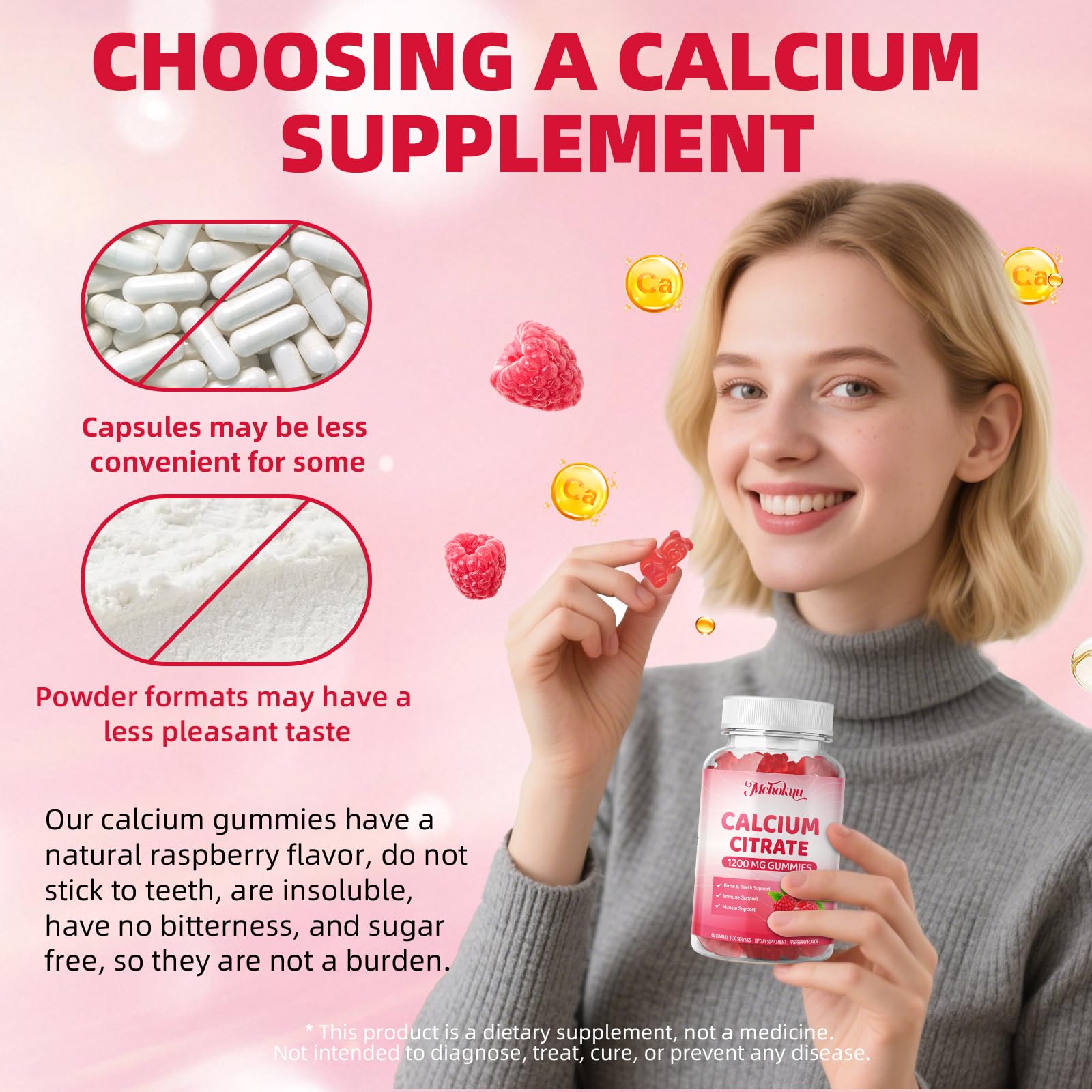 Mchokuu Calcium Citrate Gummies 1200mg bottle back view