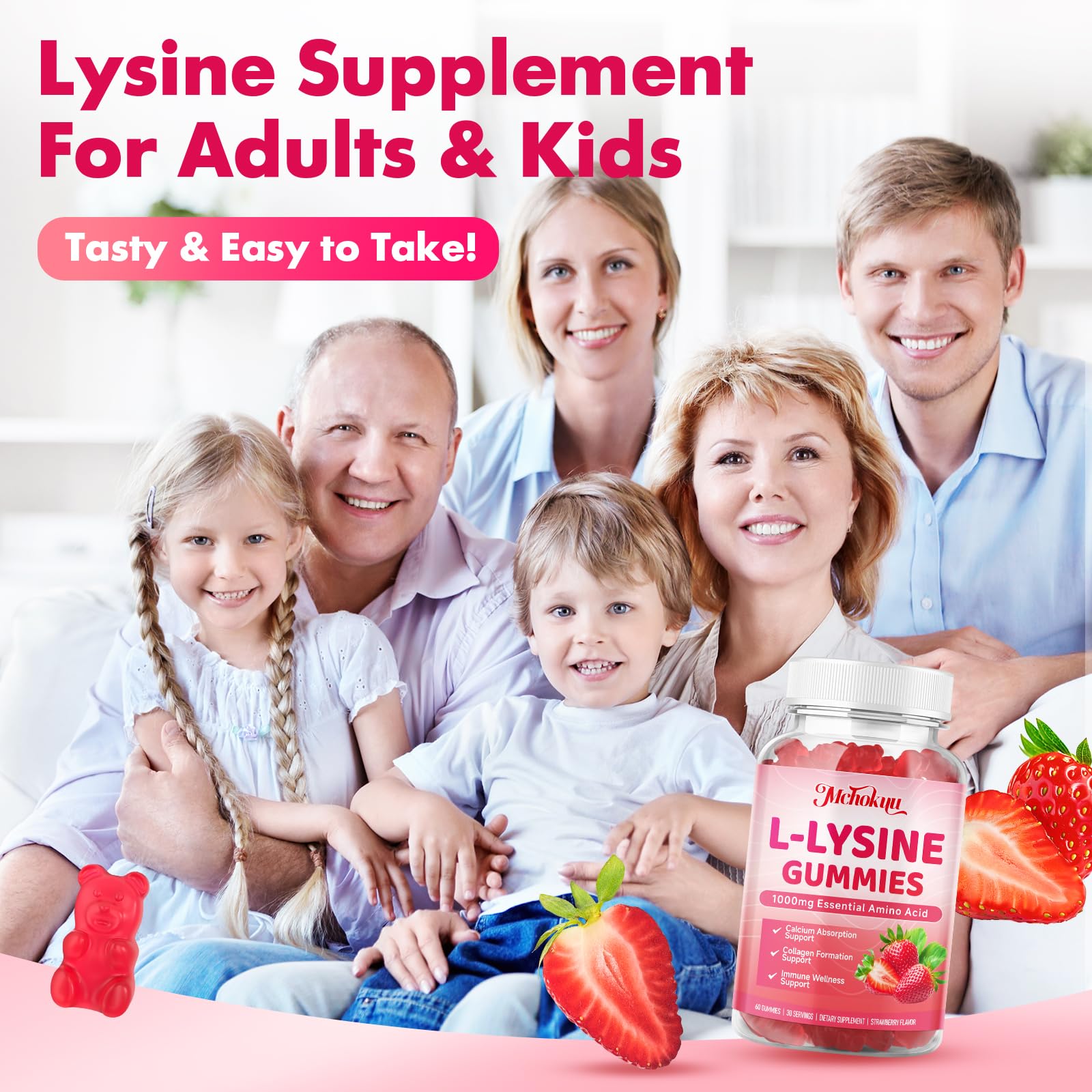 Mchokuu L-Lysine Gummies 1000mg bottle side view