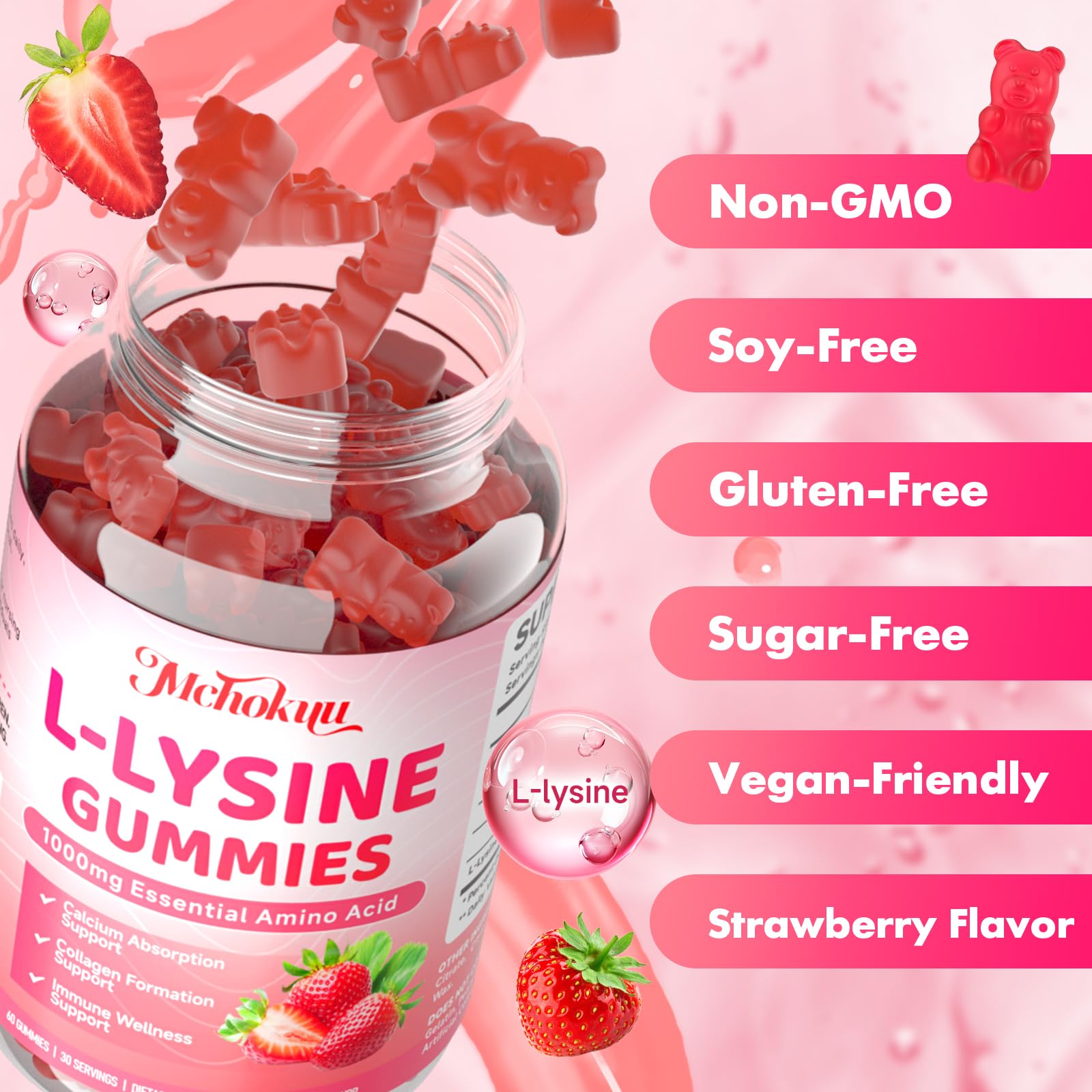 Mchokuu L-Lysine Gummies 1000mg close-up of gummies