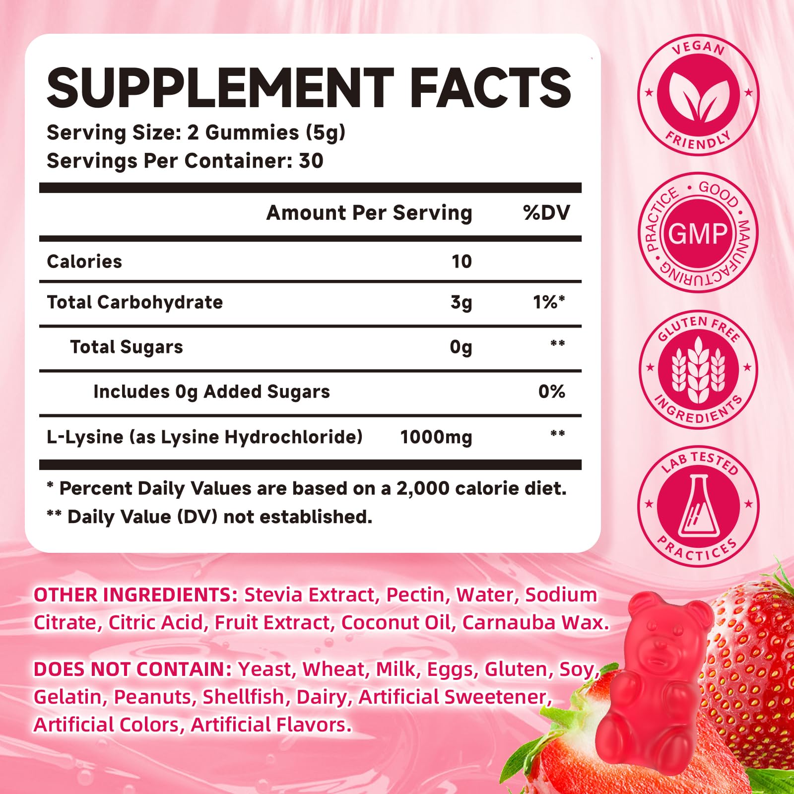 Mchokuu L-Lysine Gummies 1000mg strawberry flavour gummies