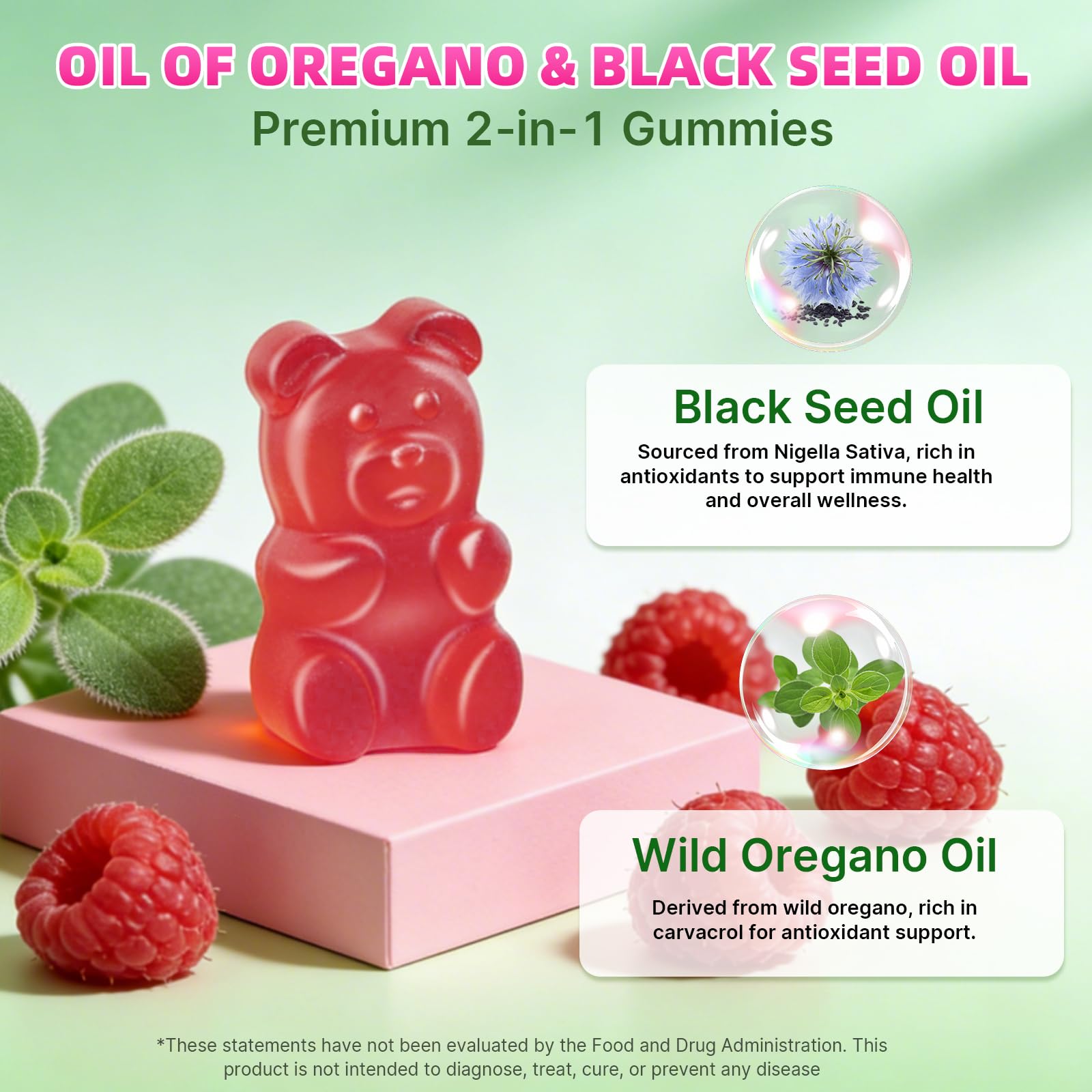 Mchokuu Oregano Oil & Black Seed Oil Gummies with fresh oregano
