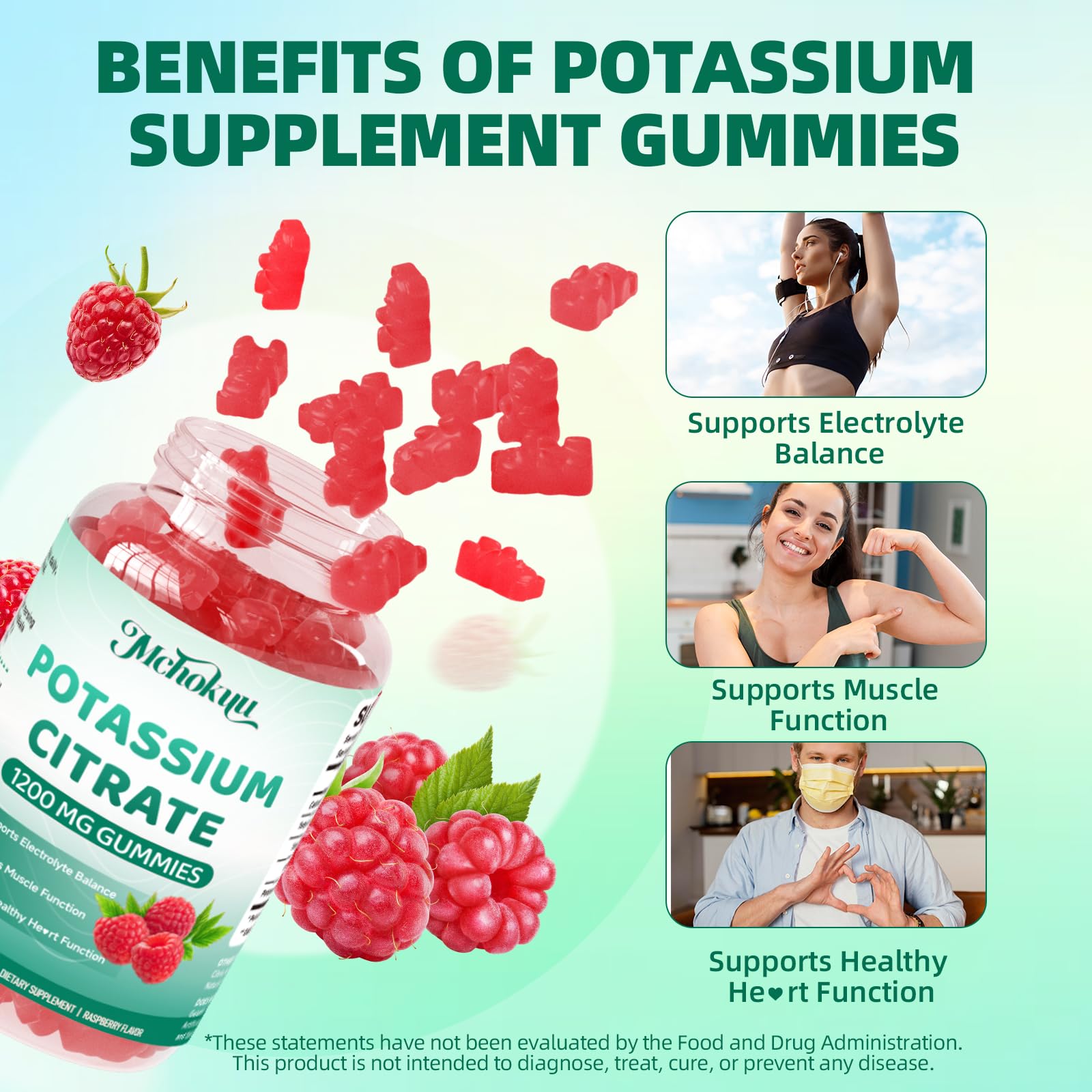 Mchokuu Potassium Citrate Gummies raspberry flavour close-up