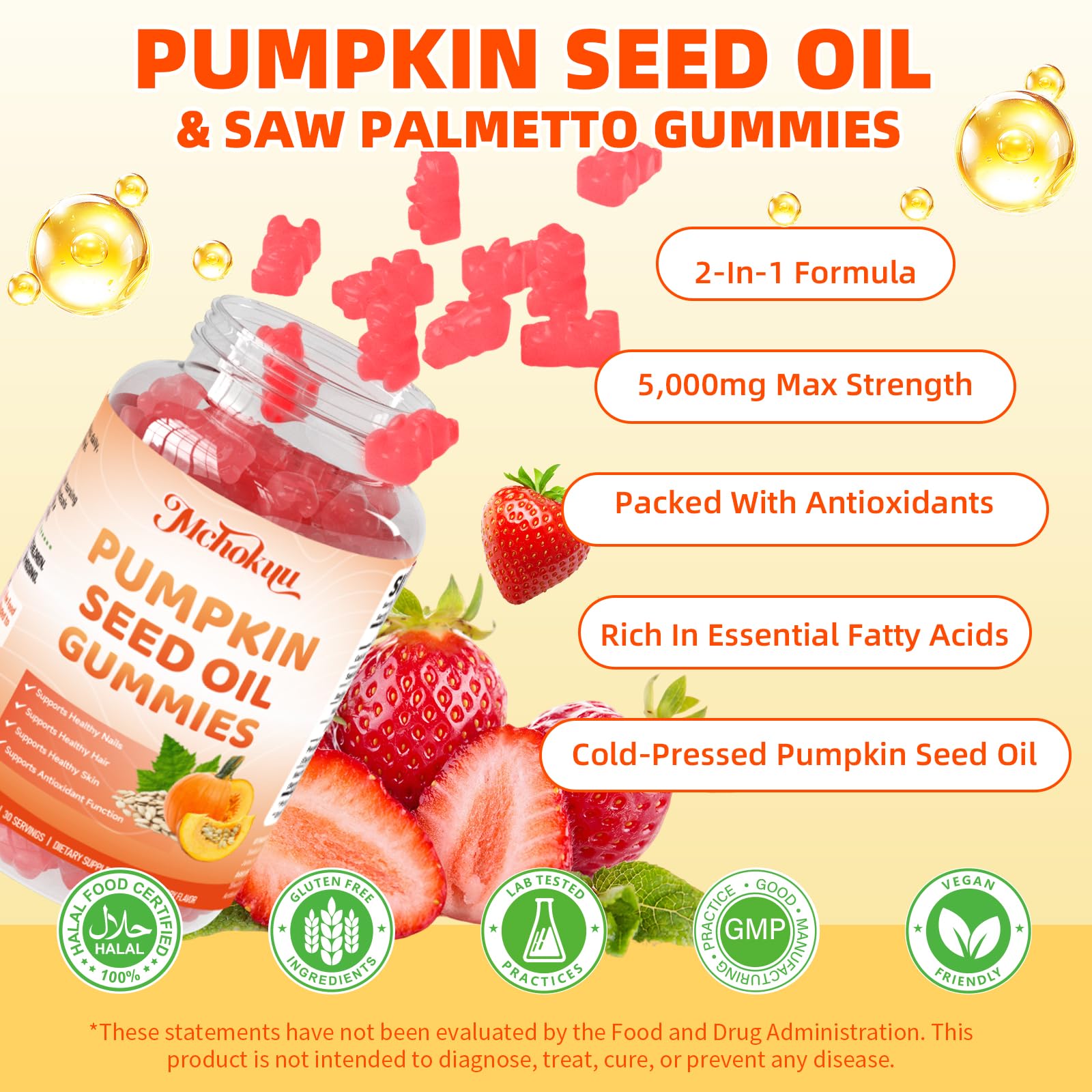 Mchokuu Pumpkin Seed Oil Gummies on a wooden table
