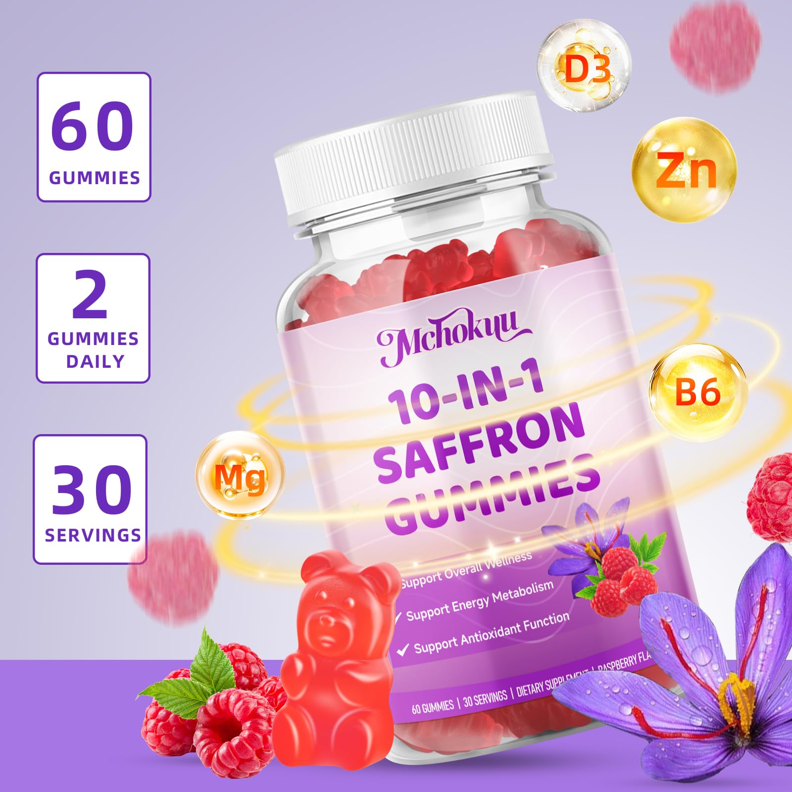 Mchokuu Saffron Gummies showing serving size