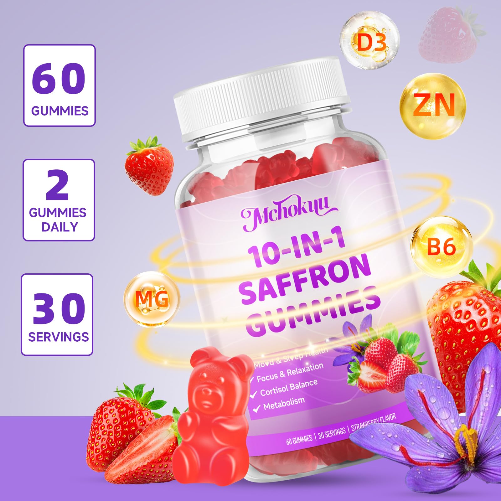 Mchokuu Saffron Gummies with a measuring spoon for dosage