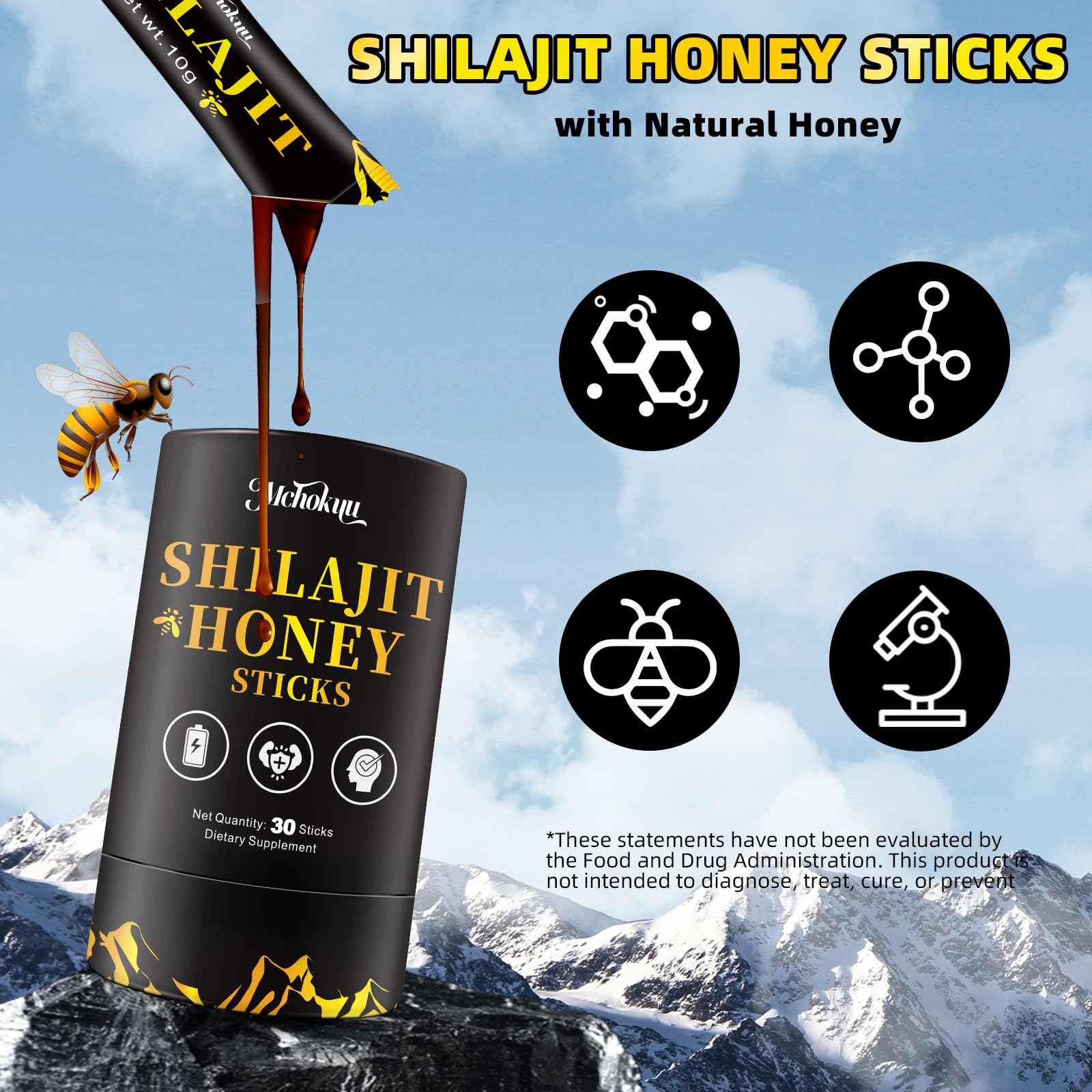 Mchokuu Shilajit honey stick being poured into a beverage