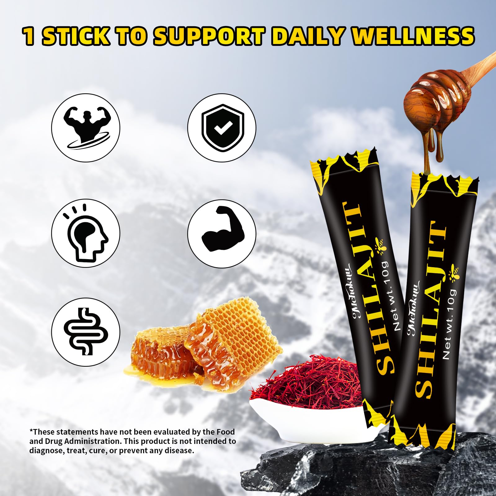 Mchokuu Shilajit honey sticks displayed on a wooden table