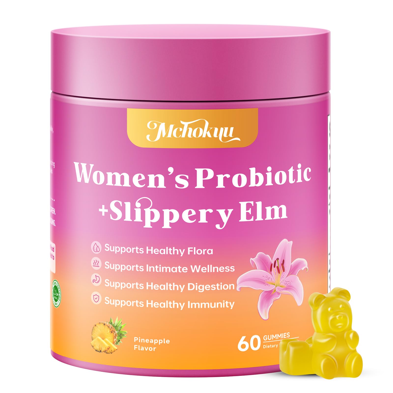 Mchokuu Slippery Elm Gummies for Women bottle front view