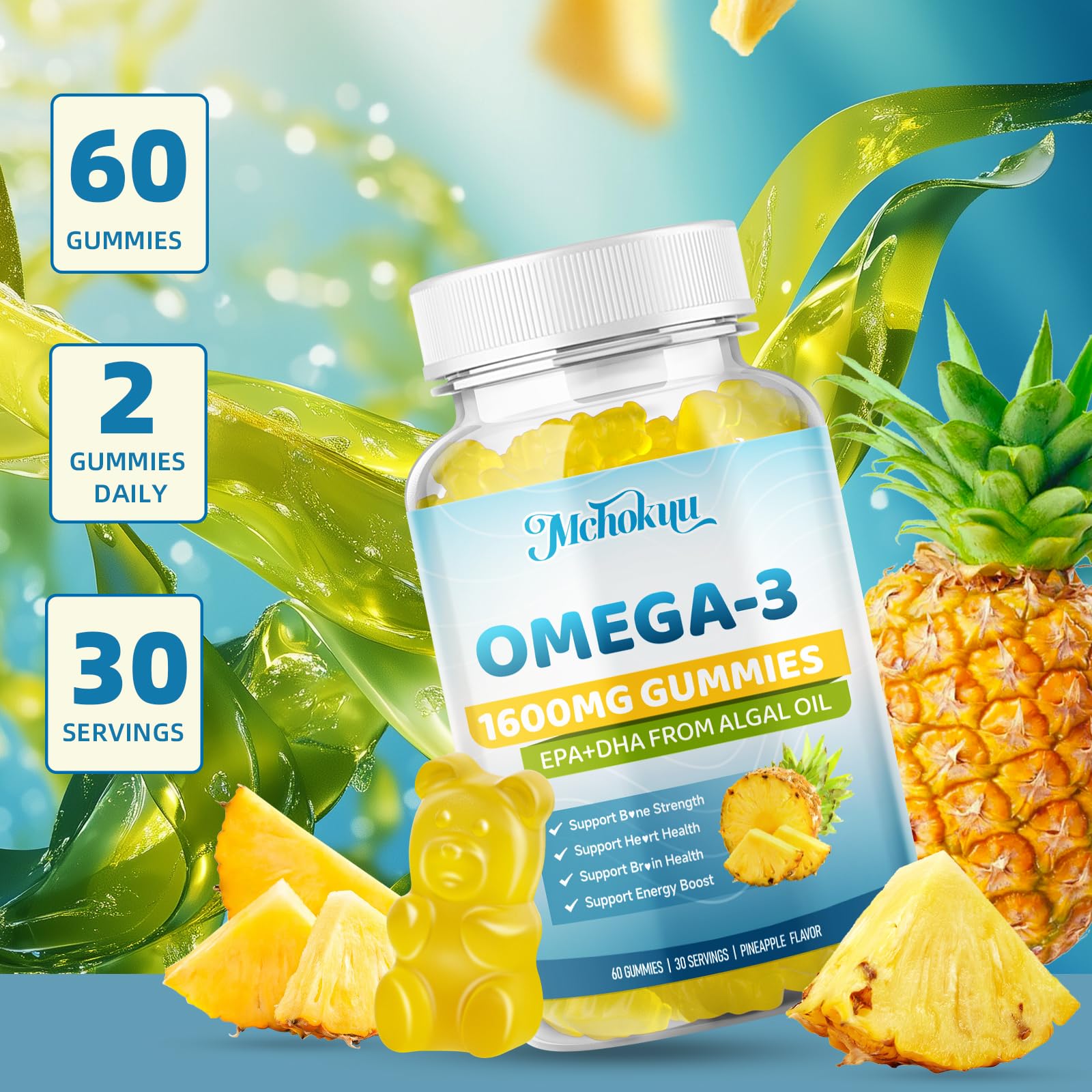 Mchokuu Vegan Omega-3 Gummies in a bowl