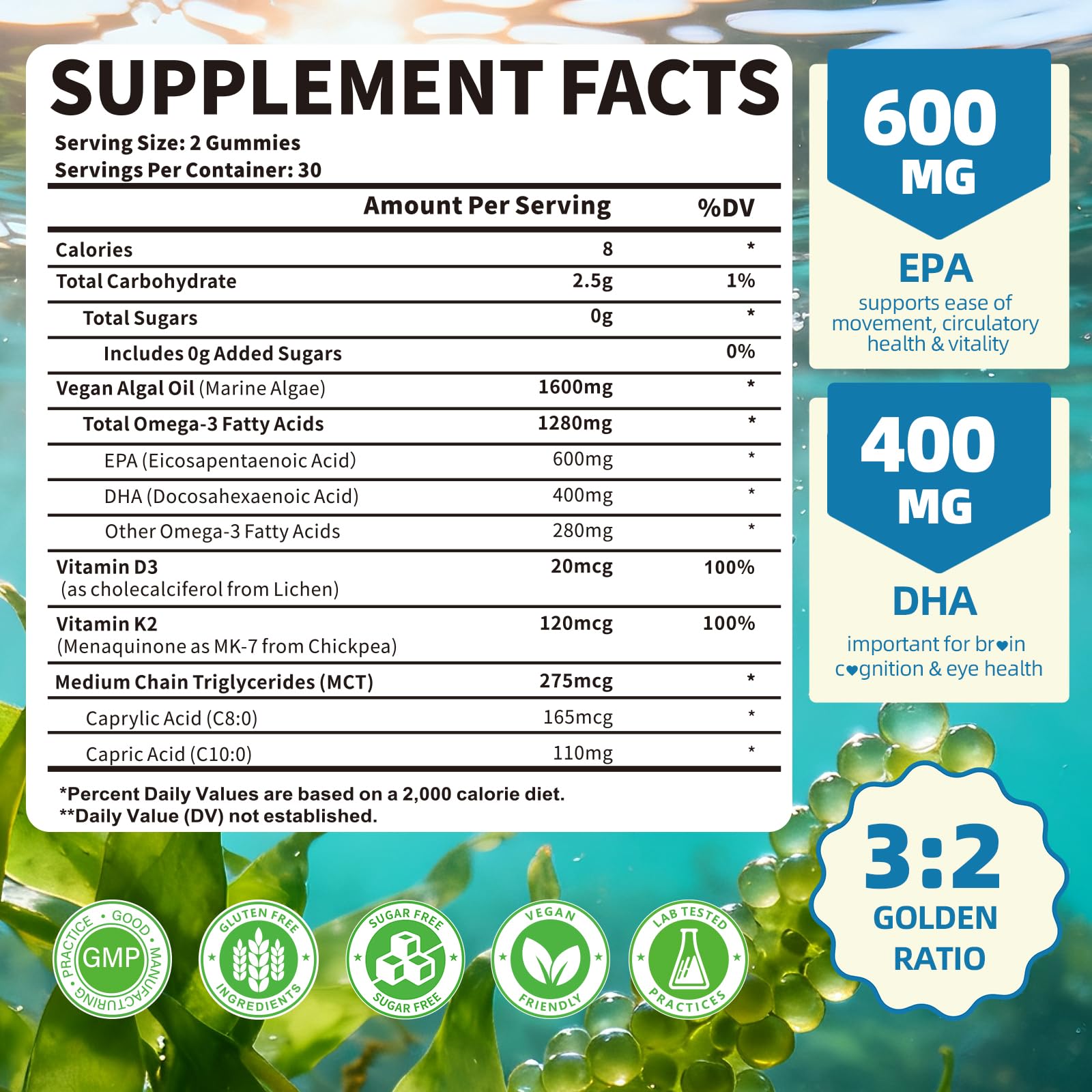 Mchokuu Vegan Omega-3 Gummies package side view