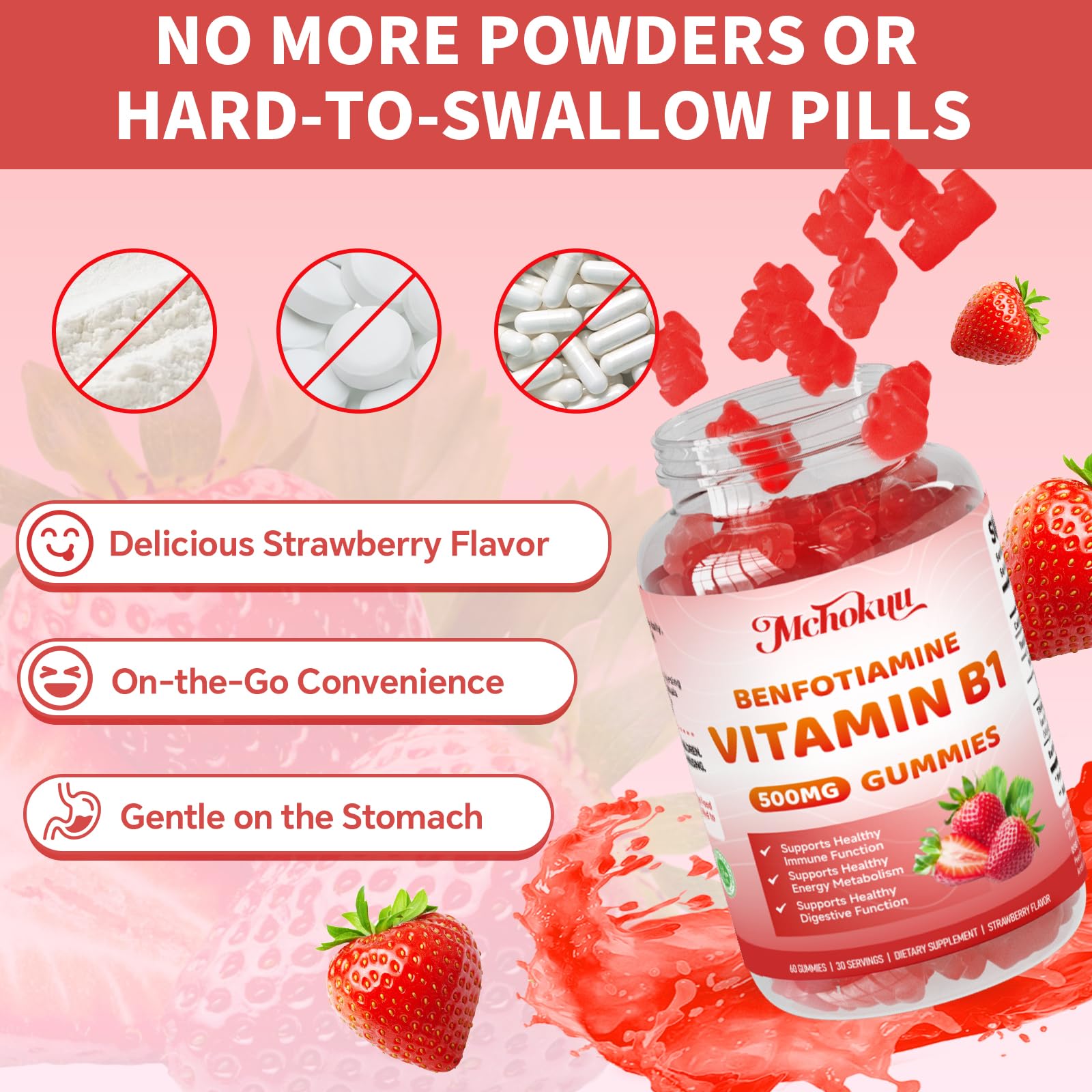 Mchokuu Vitamin B1 Gummies displayed with other supplements