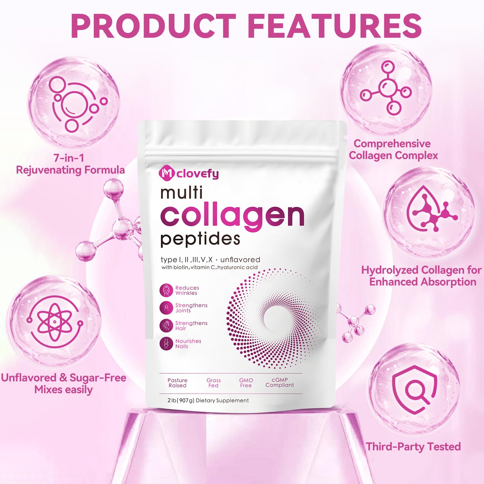 Mclovefy Multi Collagen Peptides Powder 935g side view