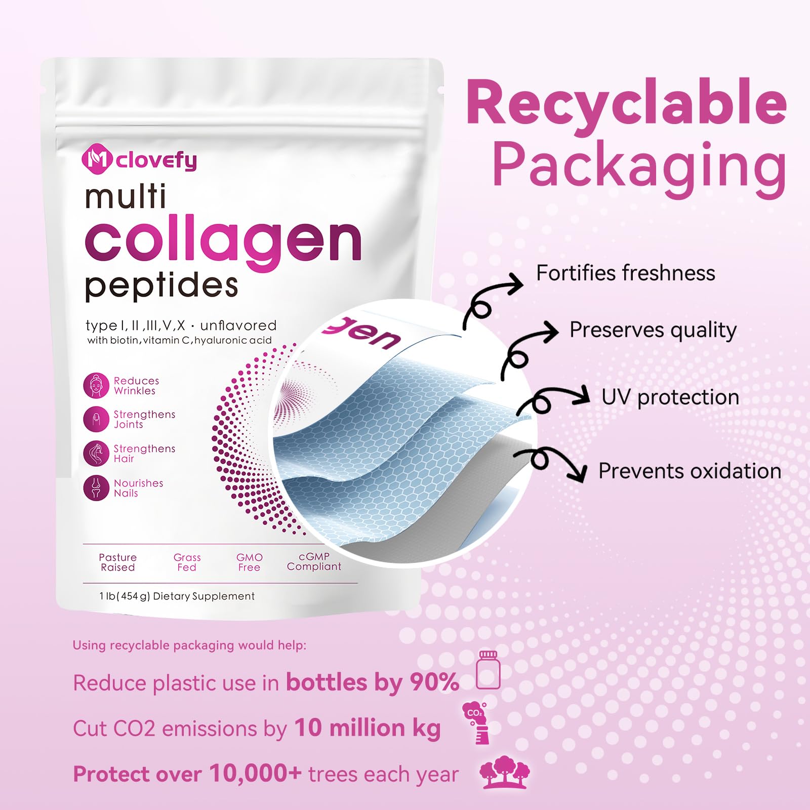 Mclovefy Multi Collagen Peptides Powder with a coffee cup