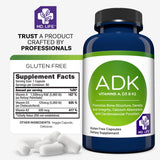MD.LIFE High Potency Vitamin ADK Supplement bottle with a measuring spoon