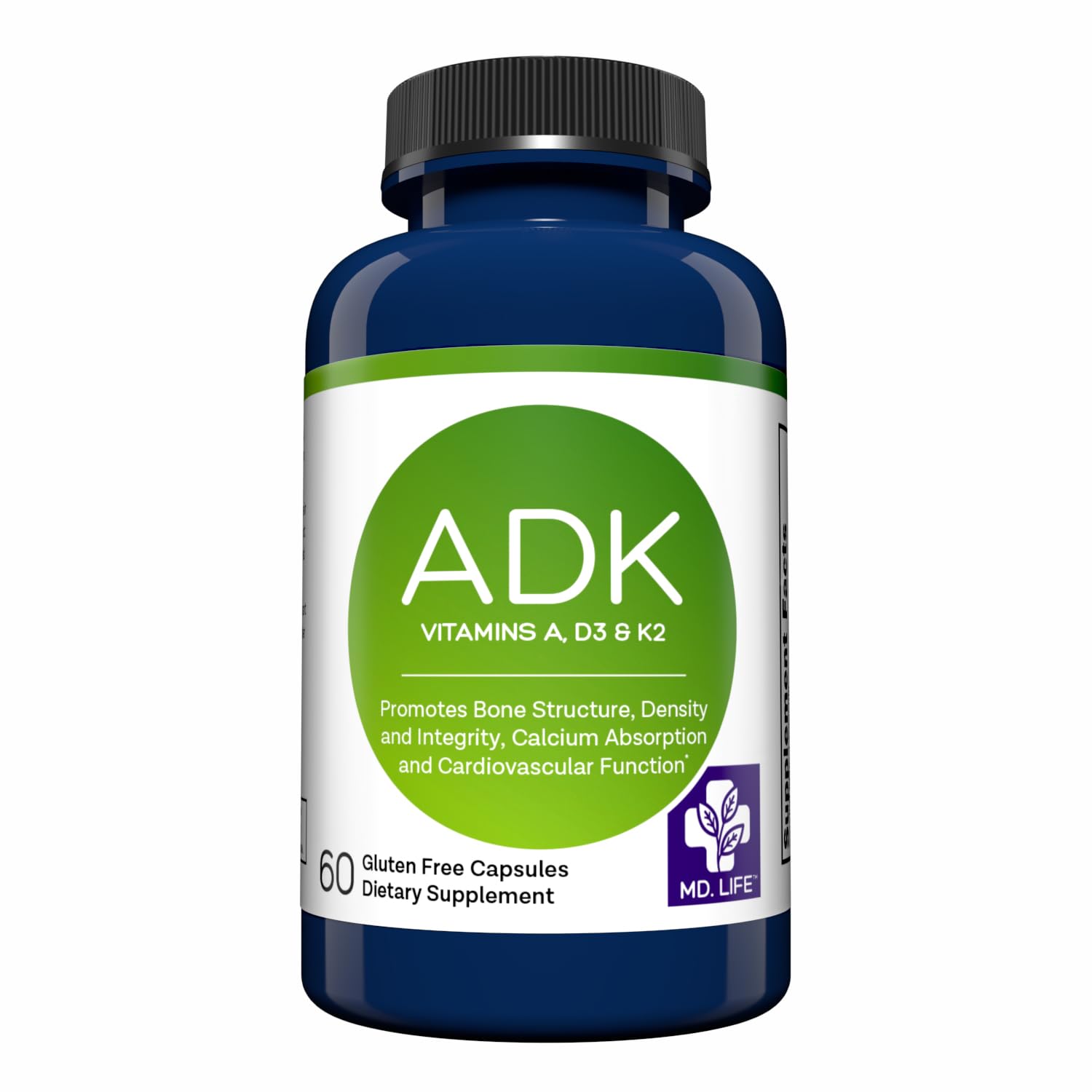 MD.LIFE High Potency Vitamin ADK Supplement front view with packaging