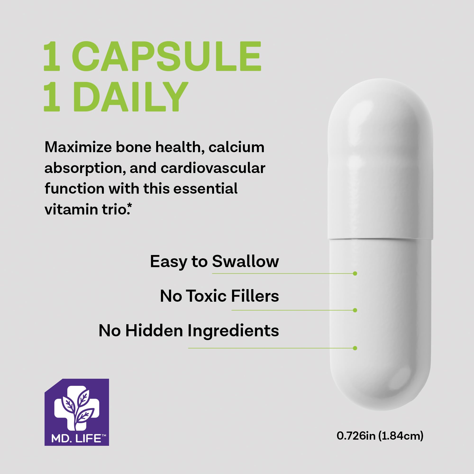 MD.LIFE High Potency Vitamin ADK Supplement side view of bottle