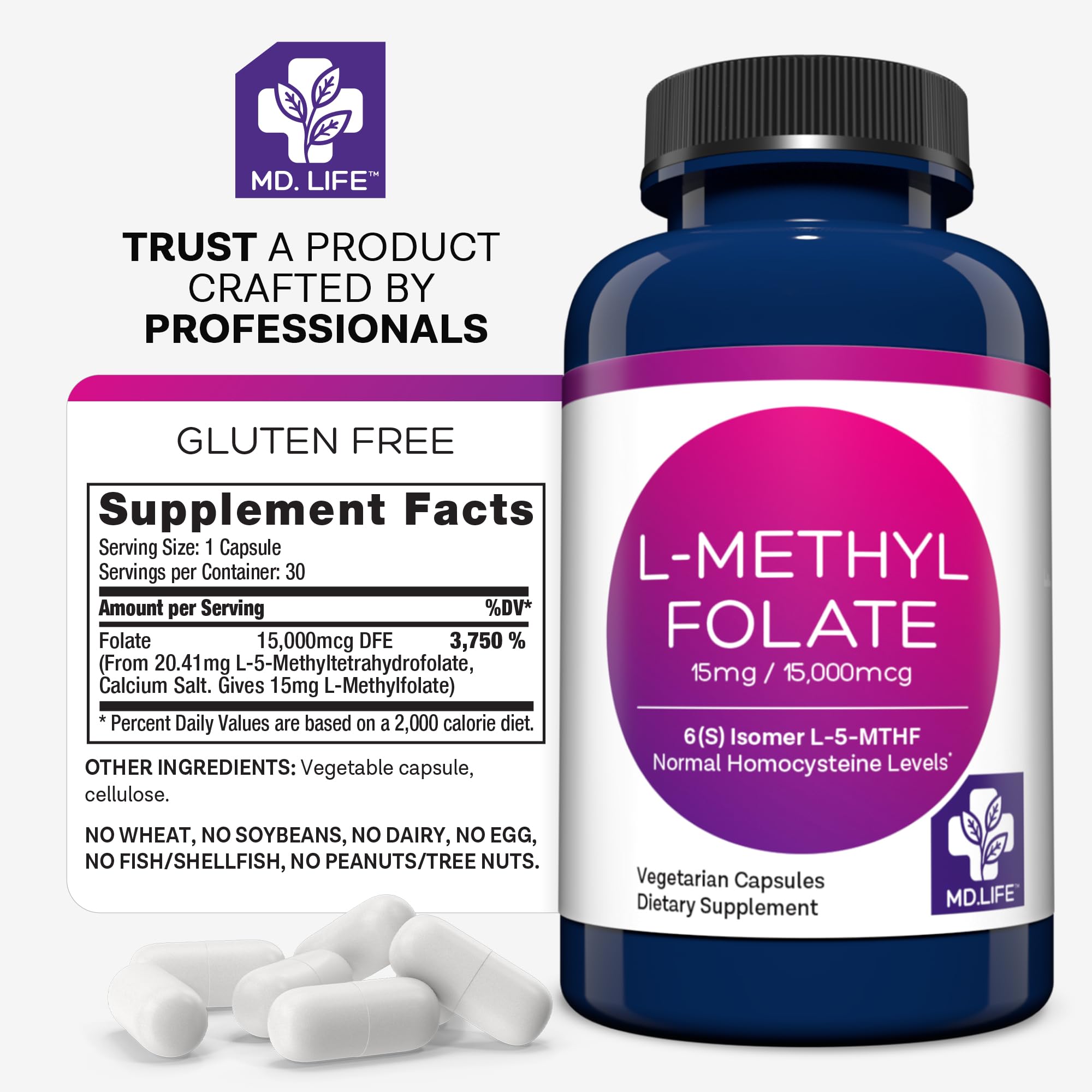 MD.LIFE L-Methylfolate 15mg capsules packaging details