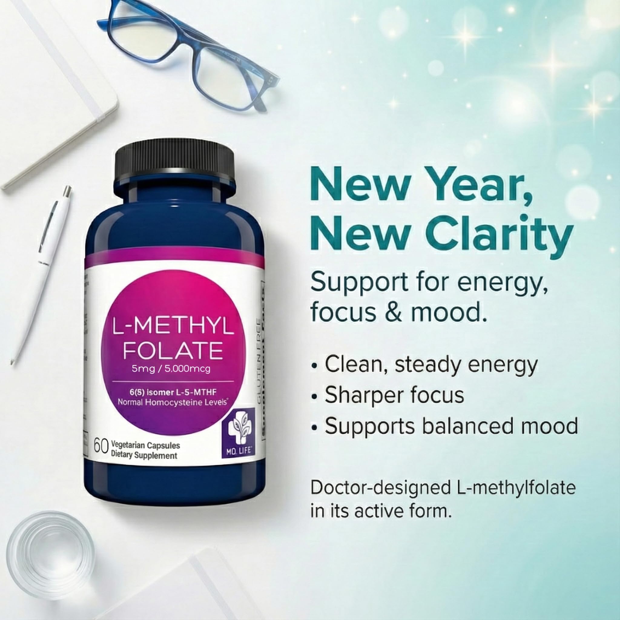MD.LIFE L-Methylfolate 5mg capsules side view