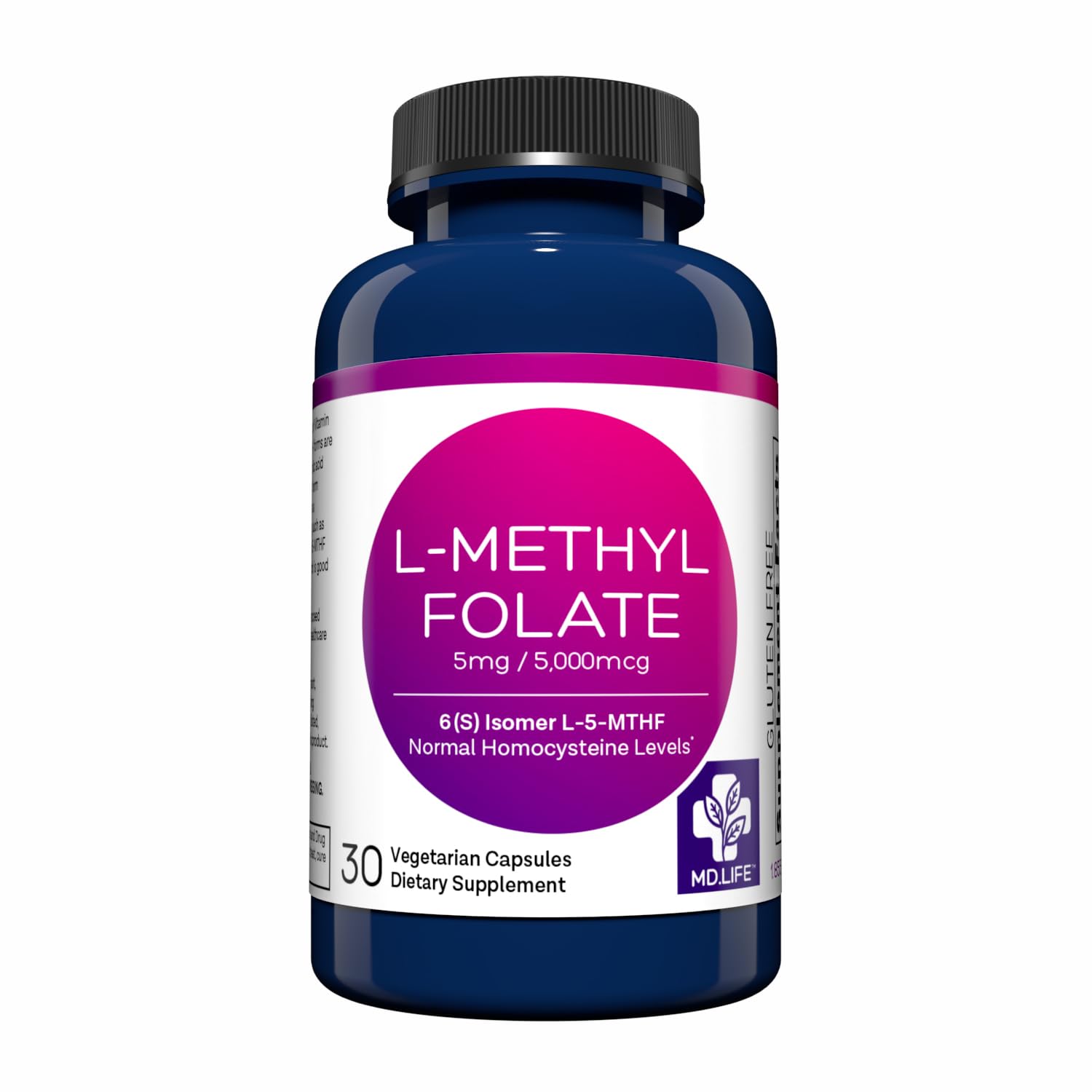 MD.LIFE L-Methylfolate 5mg supplement bottle front view
