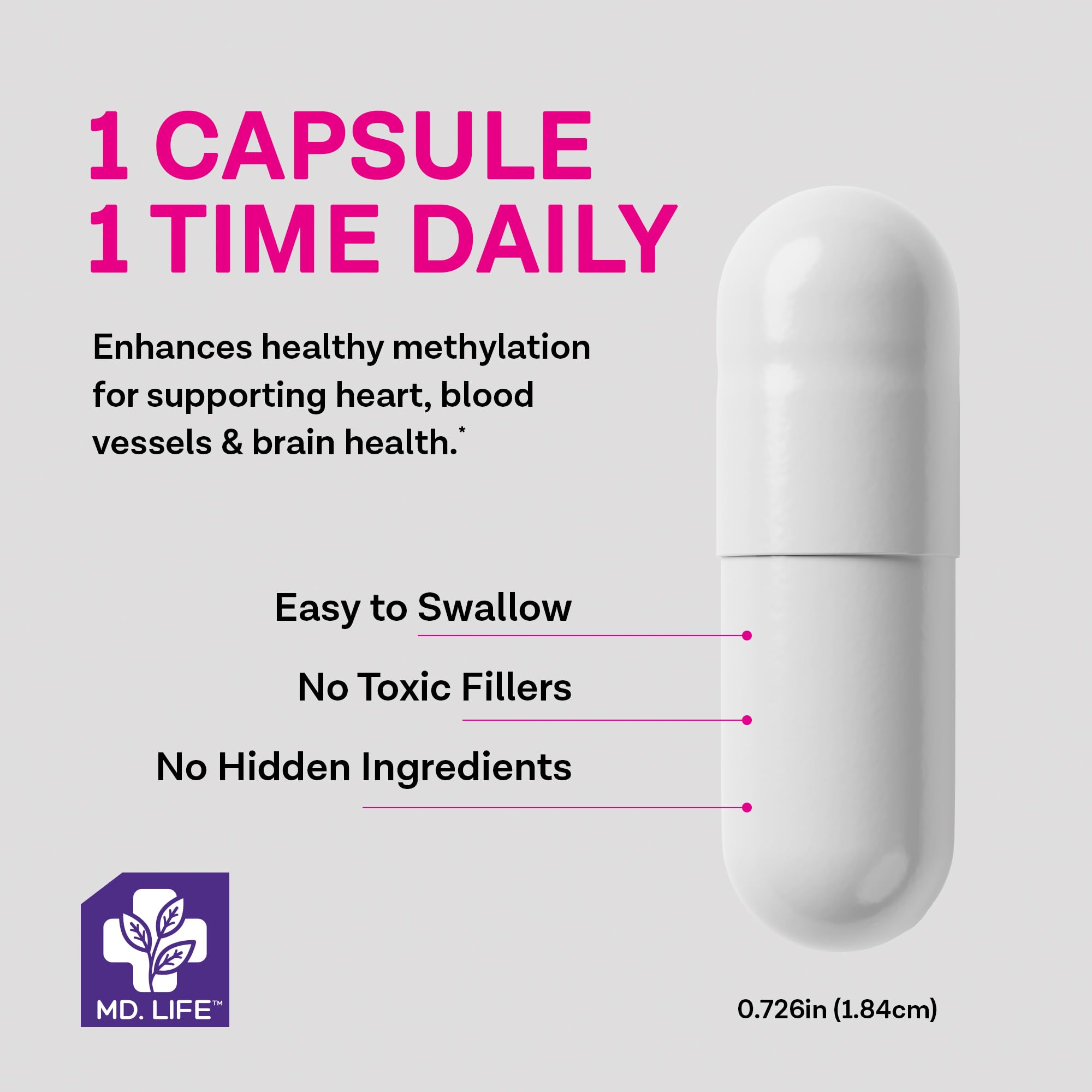 MD.LIFE L-Methylfolate 5mg supplement side view