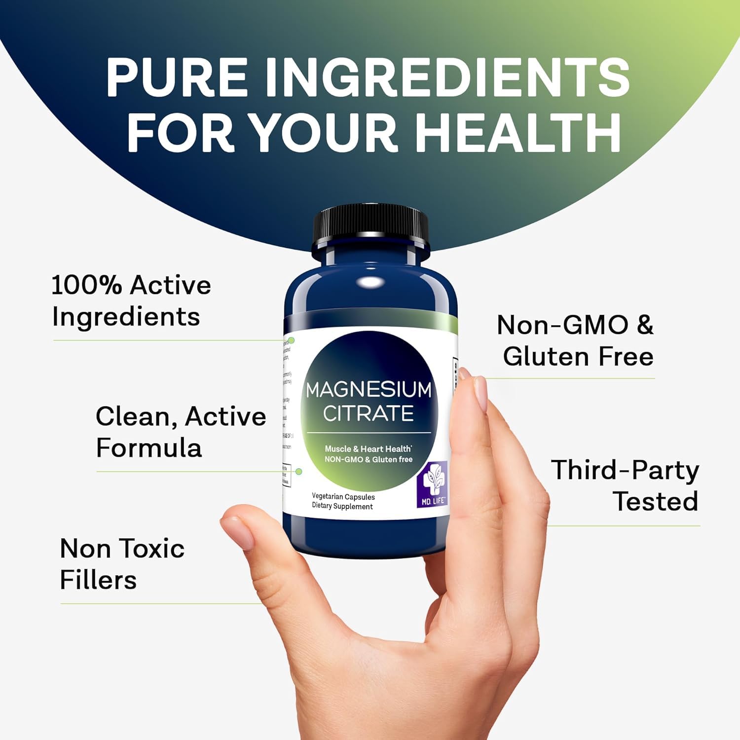 MD.LIFE Magnesium Citrate 250 mg Capsules with ingredients list